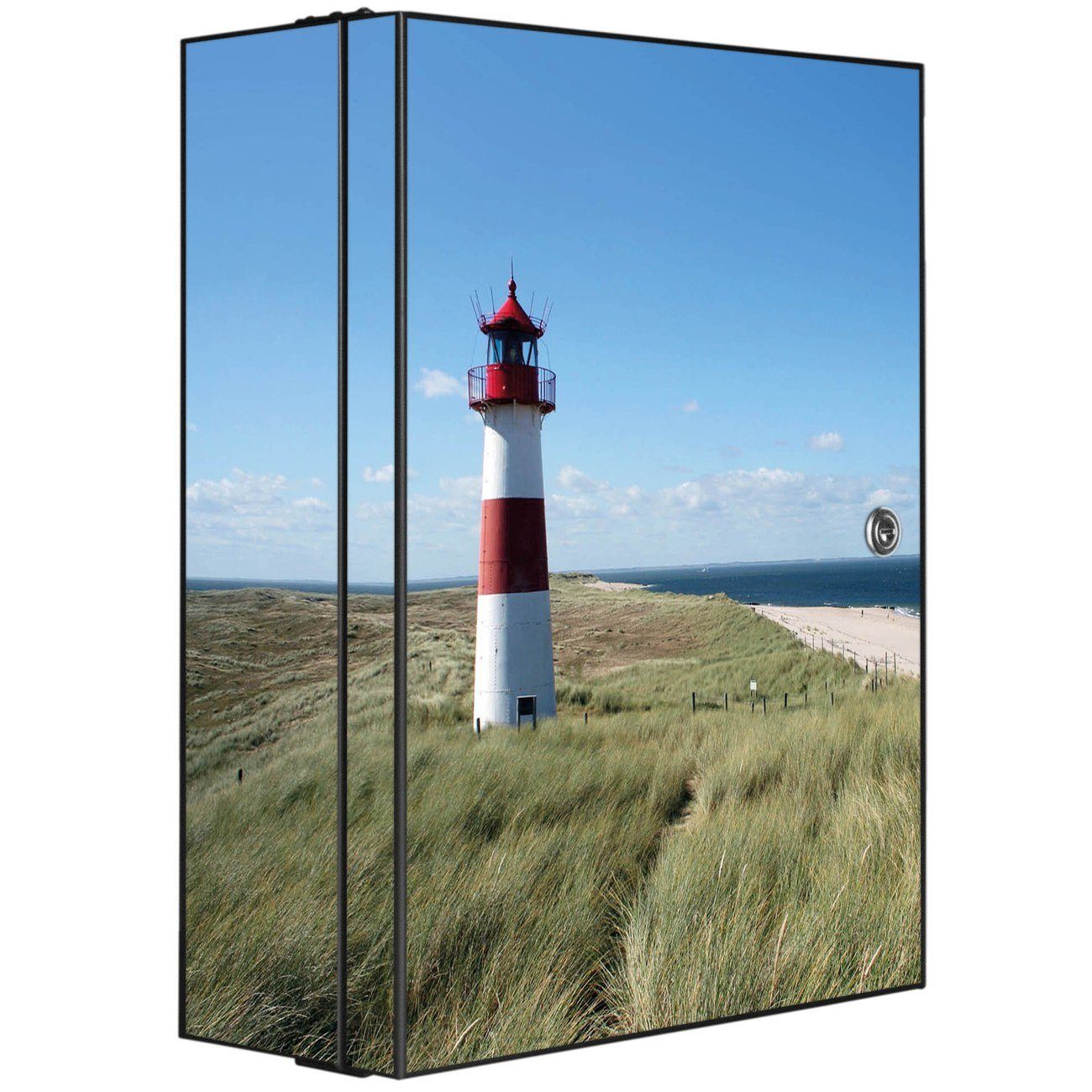 banjado Medizinschrank Stahl Leuchtturm (abschließbar, 3 große und 2 kleine Fächer) 35 x 46 x 15cm