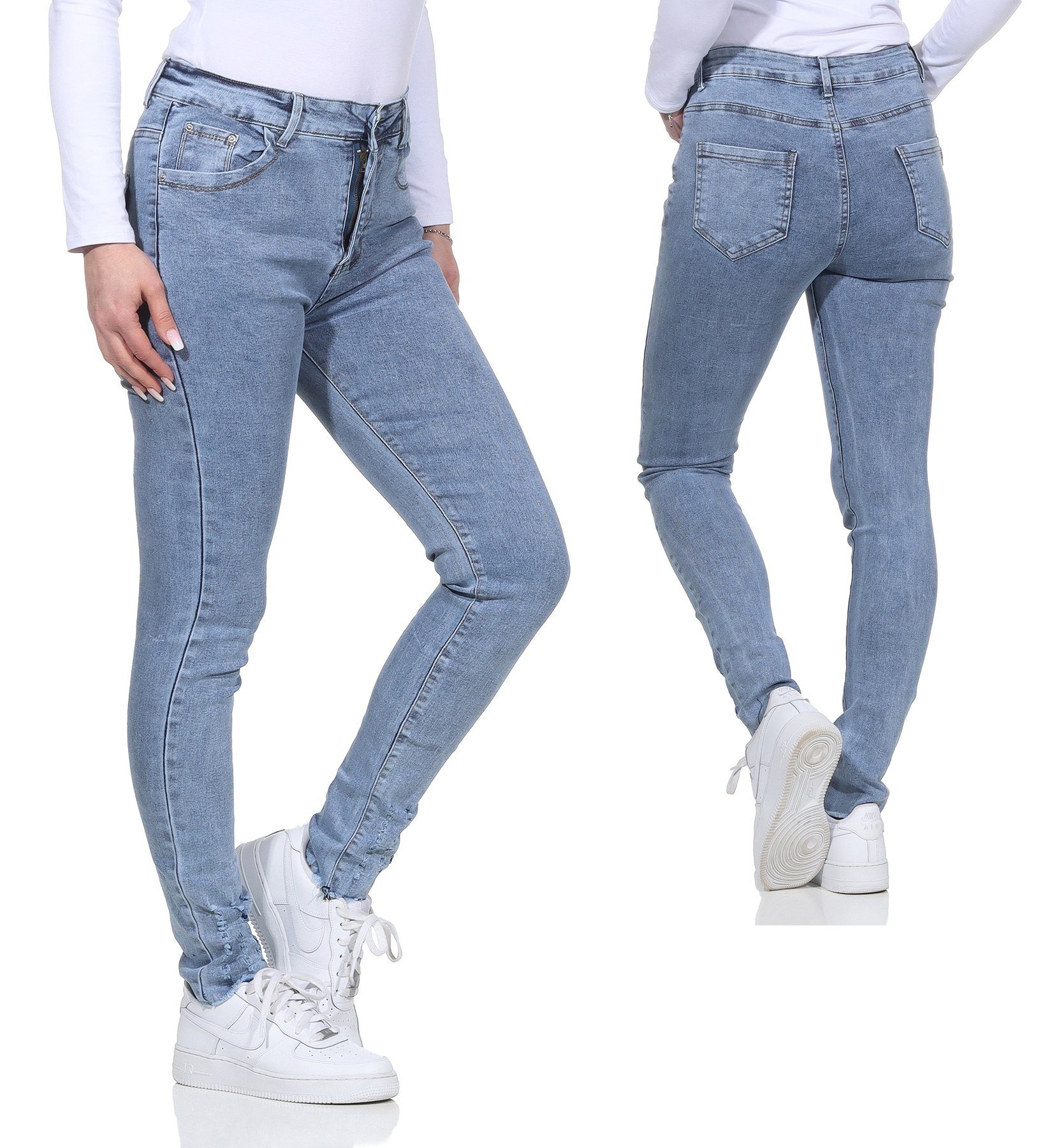 Aurela Damenmode 5-Pocket-Jeans Hellblau Damen Jeanshosen Stretch Look Jeans Distressed moderner Look Destroyed für