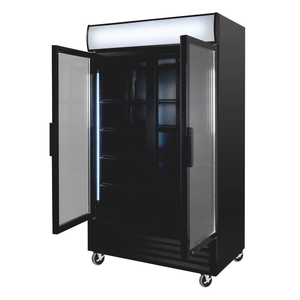 GastroHero Getränkekühlschrank GKS-1000KT Getränkekühlschrank 1000 L mit Leuchtaufsatz schwarz, 209.5 cm hoch, 113 cm breit