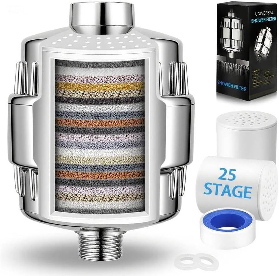 OSDUE Kalk- und Wasserfilter 25 Stufen Duschfilter mit Vitamin C für hartes Wasser, Zubehör für Standard 1/2-Zoll Duschköpfe Wand-, Hand- und Regenduschen, mit Austauschbarer zur Entfernung von Chlor/Schwermetallen