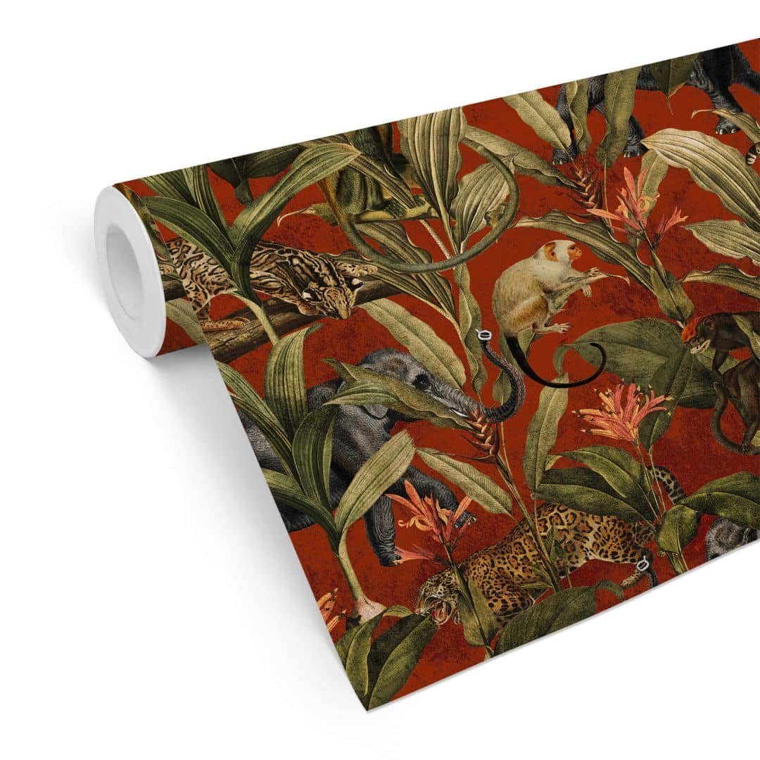 K&L Wall Art Mustertapete Vintage Afrika Dschungel Elefant Affe Leopard Vli günstig online kaufen