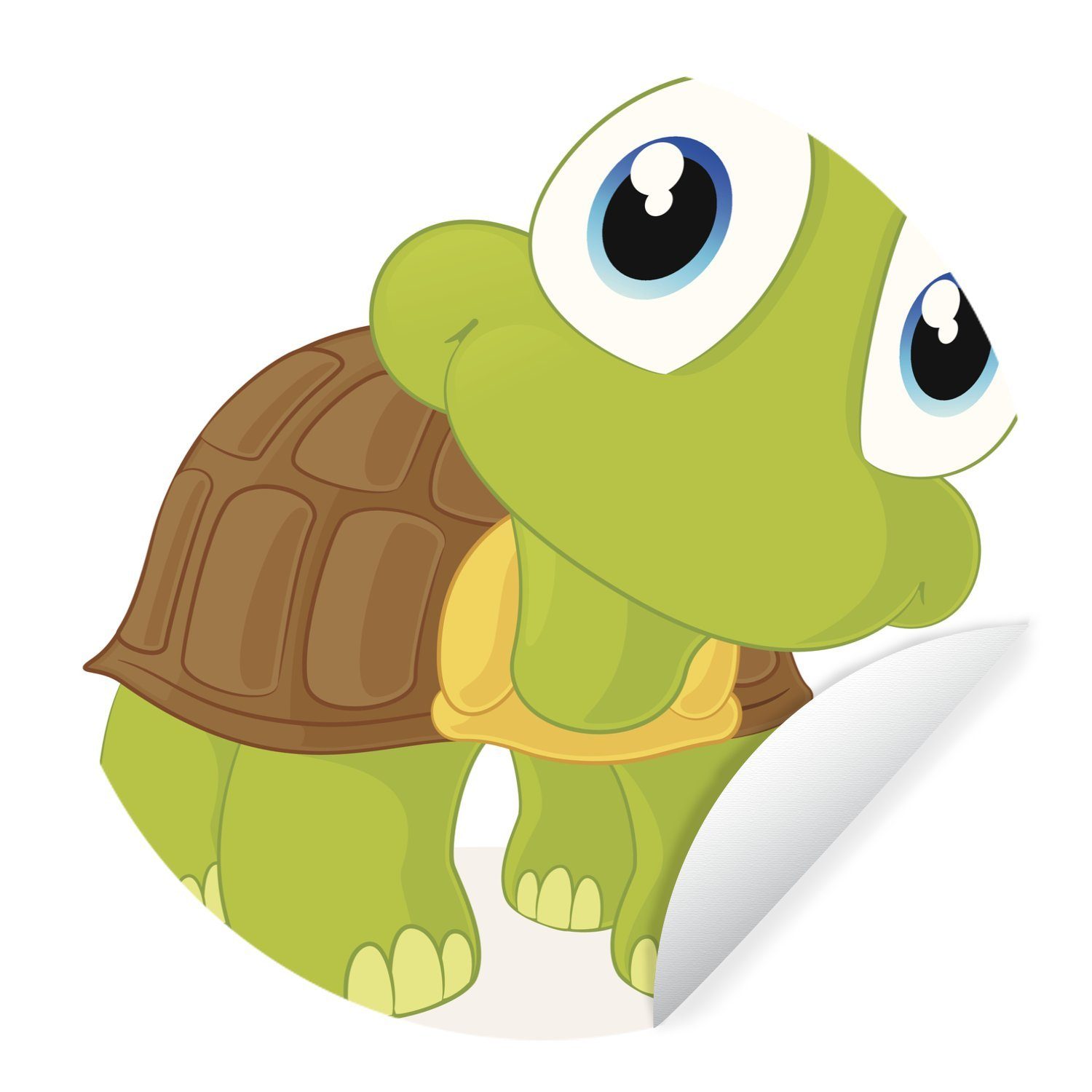 MuchoWow Wandsticker Illustration einer grünen Schildkröte, die nach vorne schaut (1 St), Tapetenkreis für Kinderzimmer, Tapetenaufkleber, Rund, Wohnzimmer