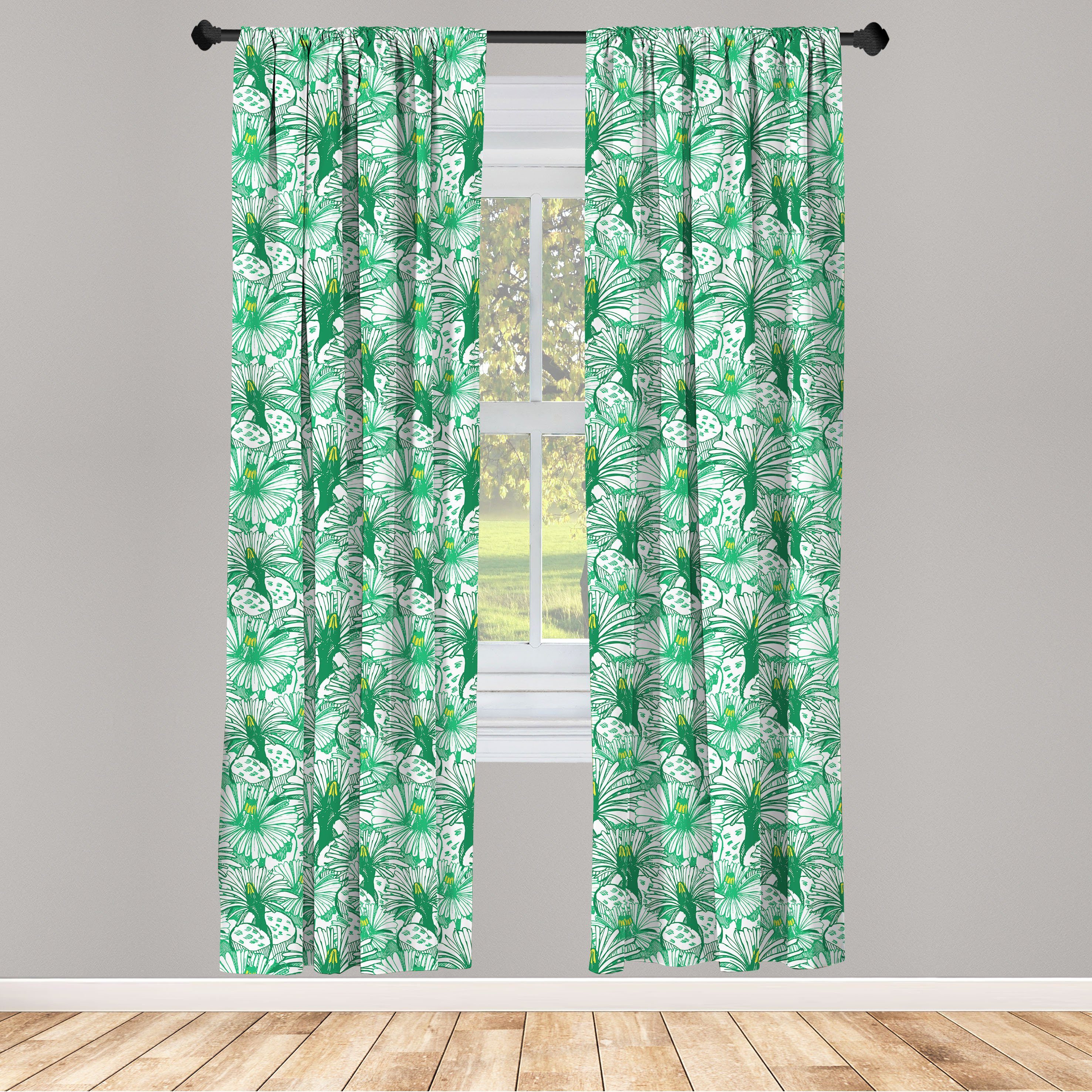 Gardine Vorhang für Wohnzimmer Schlafzimmer Flora Dekor, Abakuhaus, Blooming Handgezeichnete Botanisch Microfaser