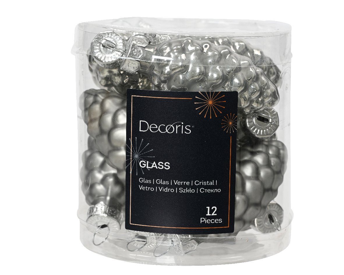 Decoris season decorations Christbaumschmuck, Christbaumschmuck Zapfen 6cm Glas 12 Stück - Marmorgrau | Dekohänger