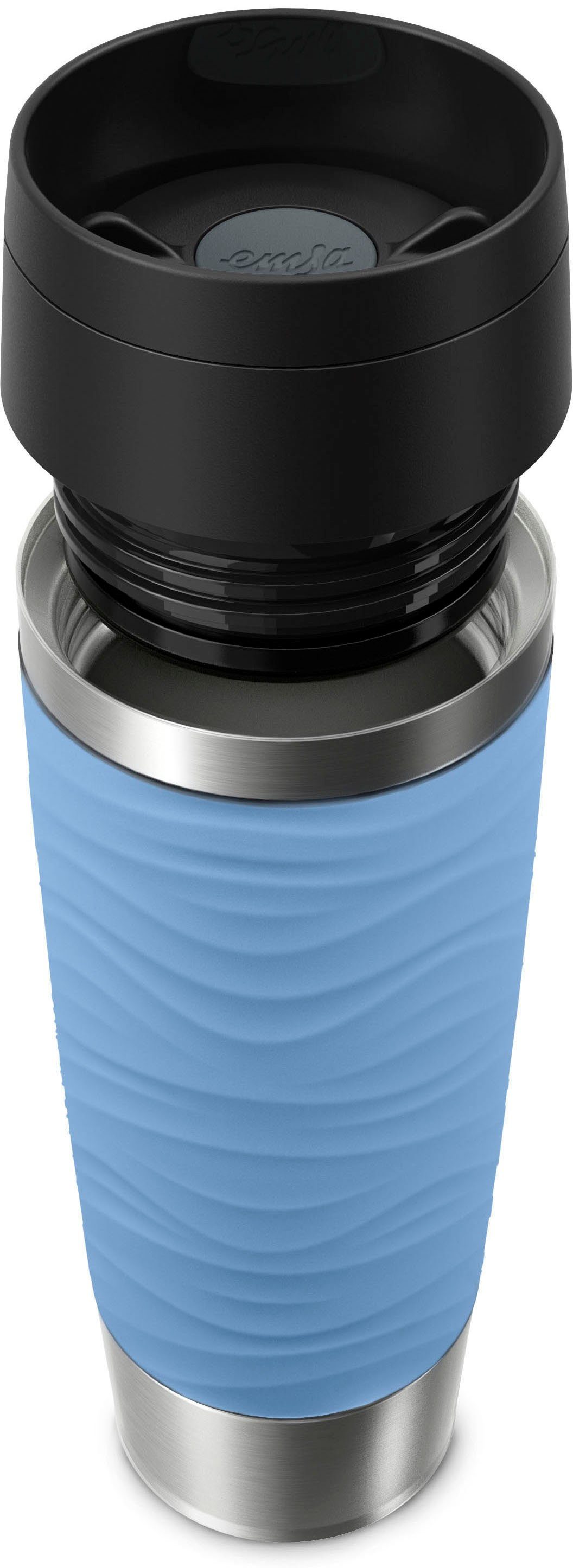 Emsa Thermobecher Travel Mug Classic Wave, Edelstahl, Kunststoff, Silikon, 100% dicht, spülmaschinenfest, 360°-Trinköffnung
