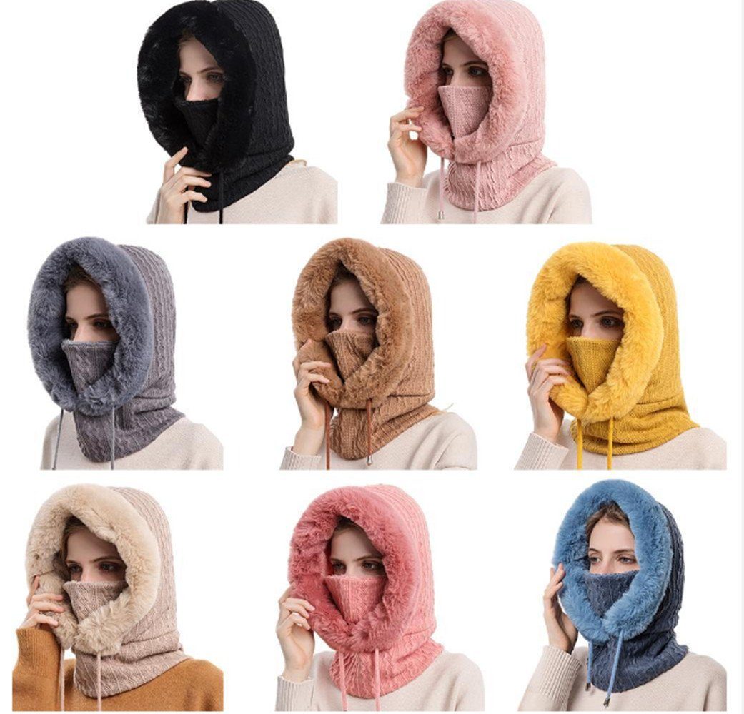 Mütze XDeer Schal & Schal Damen Kapuzen Wintermützen,Strickmützen,Warme Winter,Sturmhauben Winddichte Schal,Mütze Vollgesichtsmaske Mütze beige