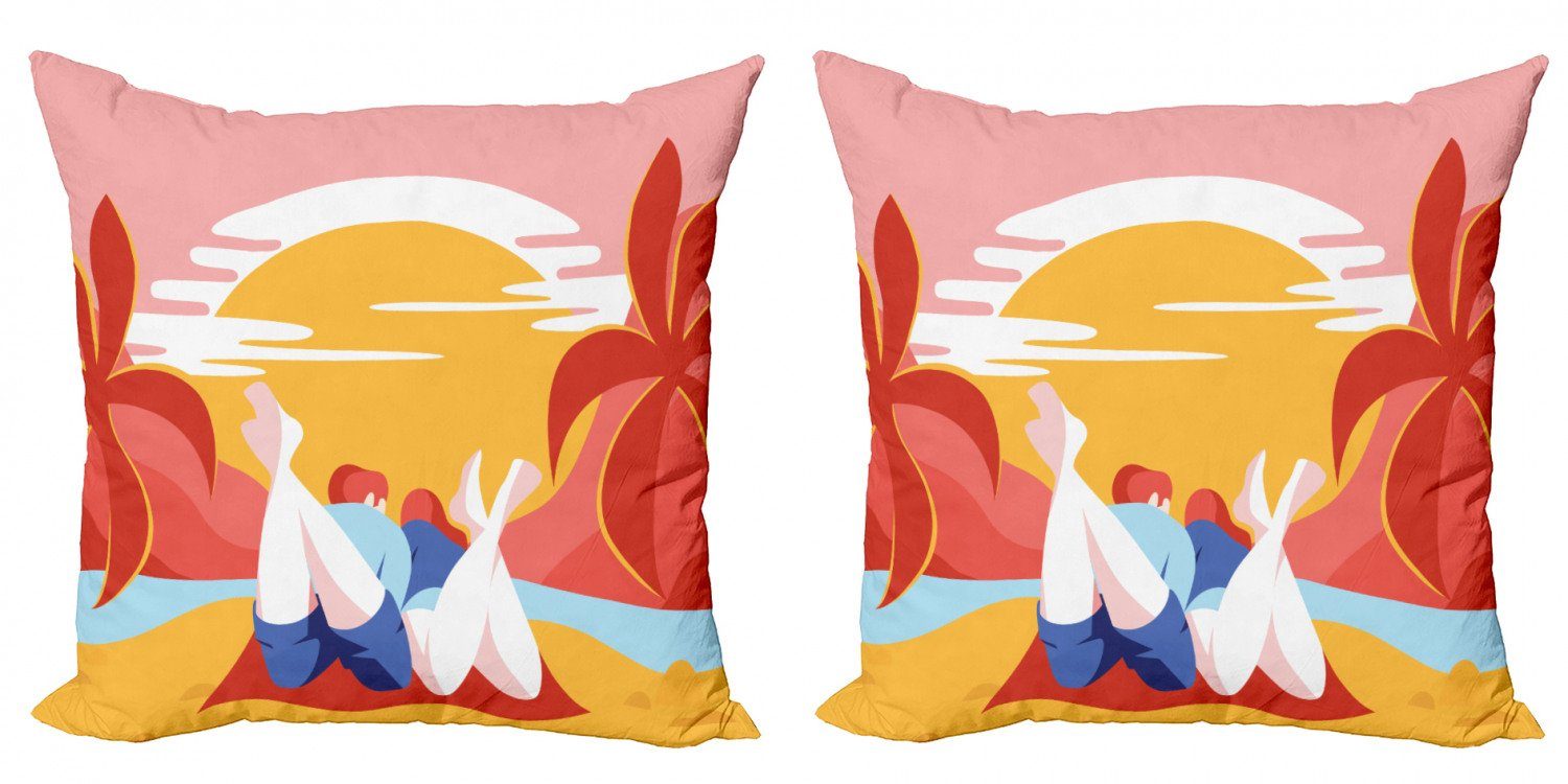 Kissenbezüge Modern Accent Doppelseitiger Digitaldruck, Abakuhaus (2 Stück), Strand Sommer-Karikatur Junge Paare