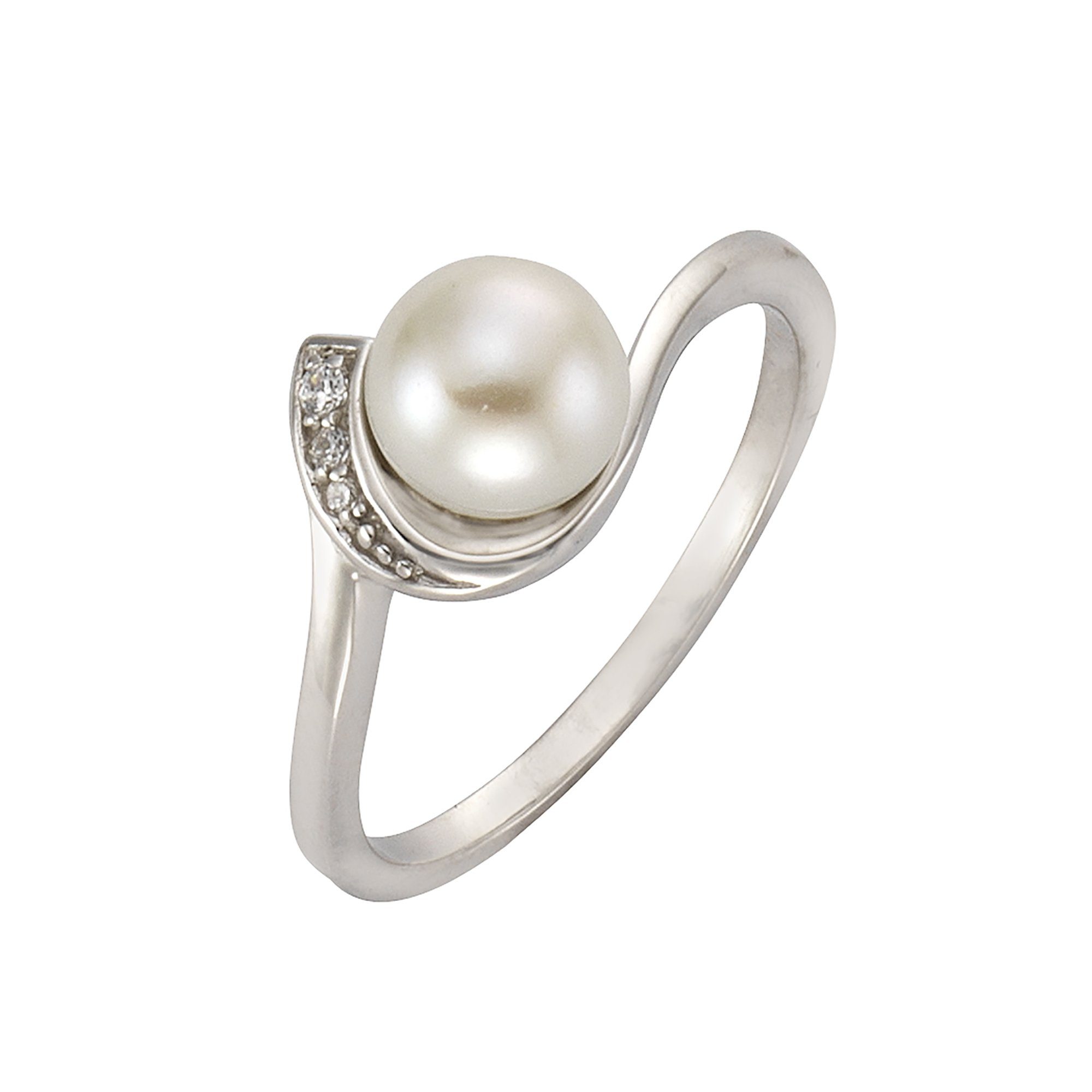 Zeeme Fingerring 925/- Sterling Silber Perle Zirkonia weiß