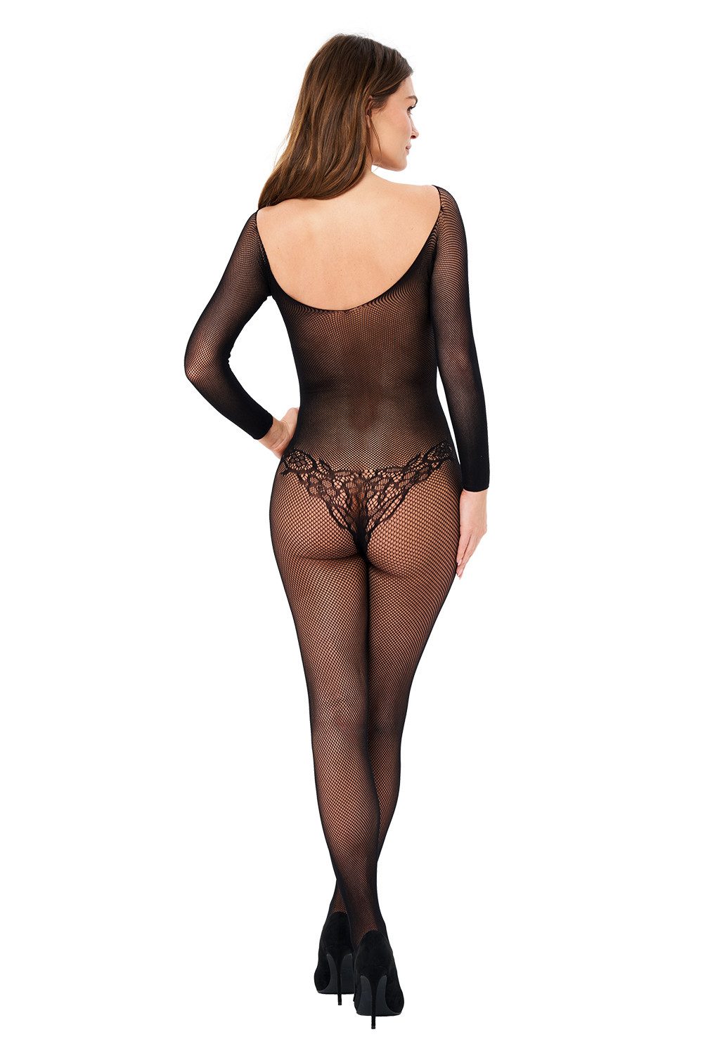 KOTEK Bodystocking Bodystocking in schwarz Catsuit aus Netz 20 DEN (1 St)