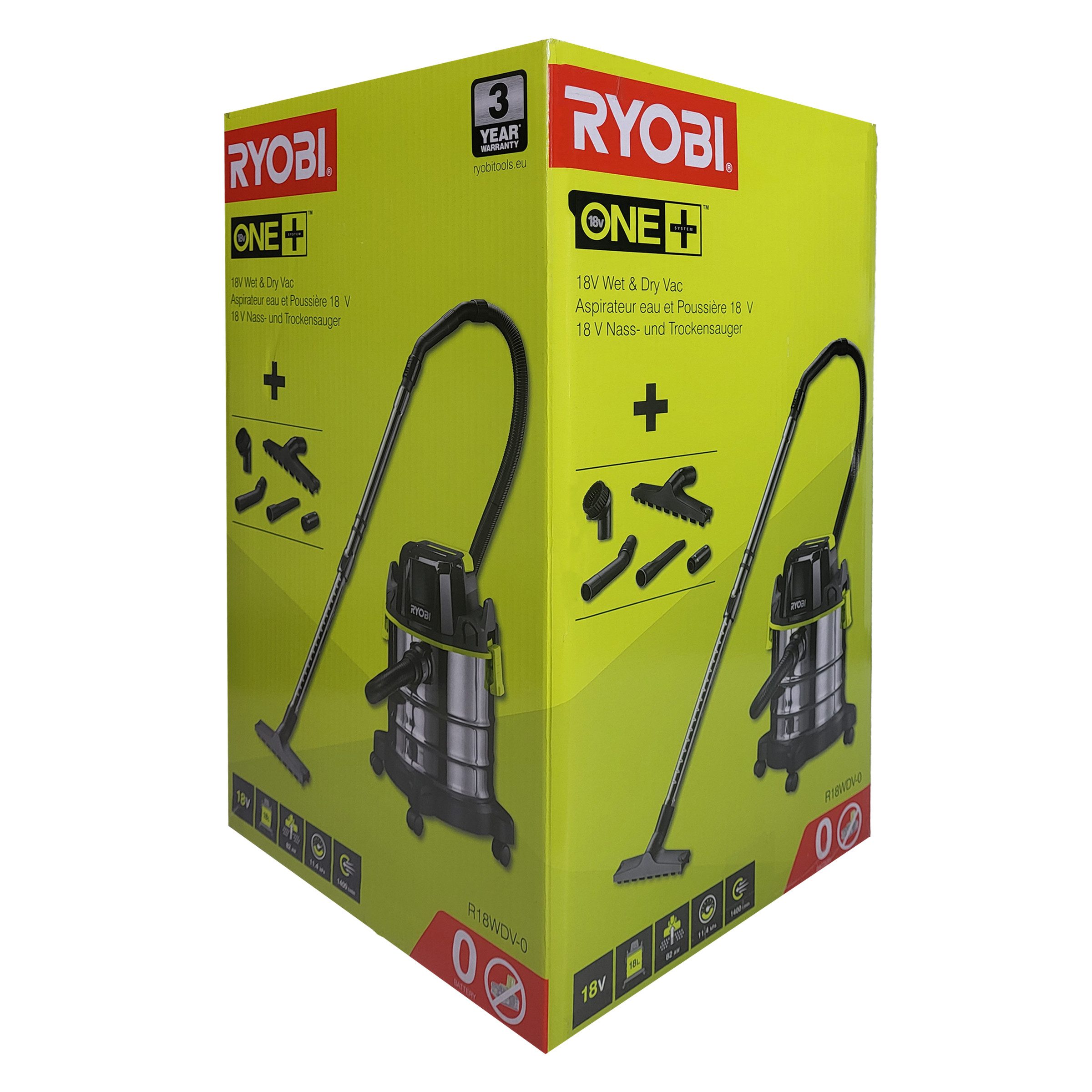 RYOBI Montagewerkzeug Ryobi R18WDV-0 Nass-Trocken-Staubsauger 18 V ONE+ (ohne Akku/Lader), (1-tlg)