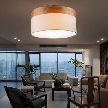 Globo Deckenleuchte, Leuchtmittel nicht inklusive, Deckenleuchte Wohnzimmerlampe Holz Textil beige rund Flurleuchte