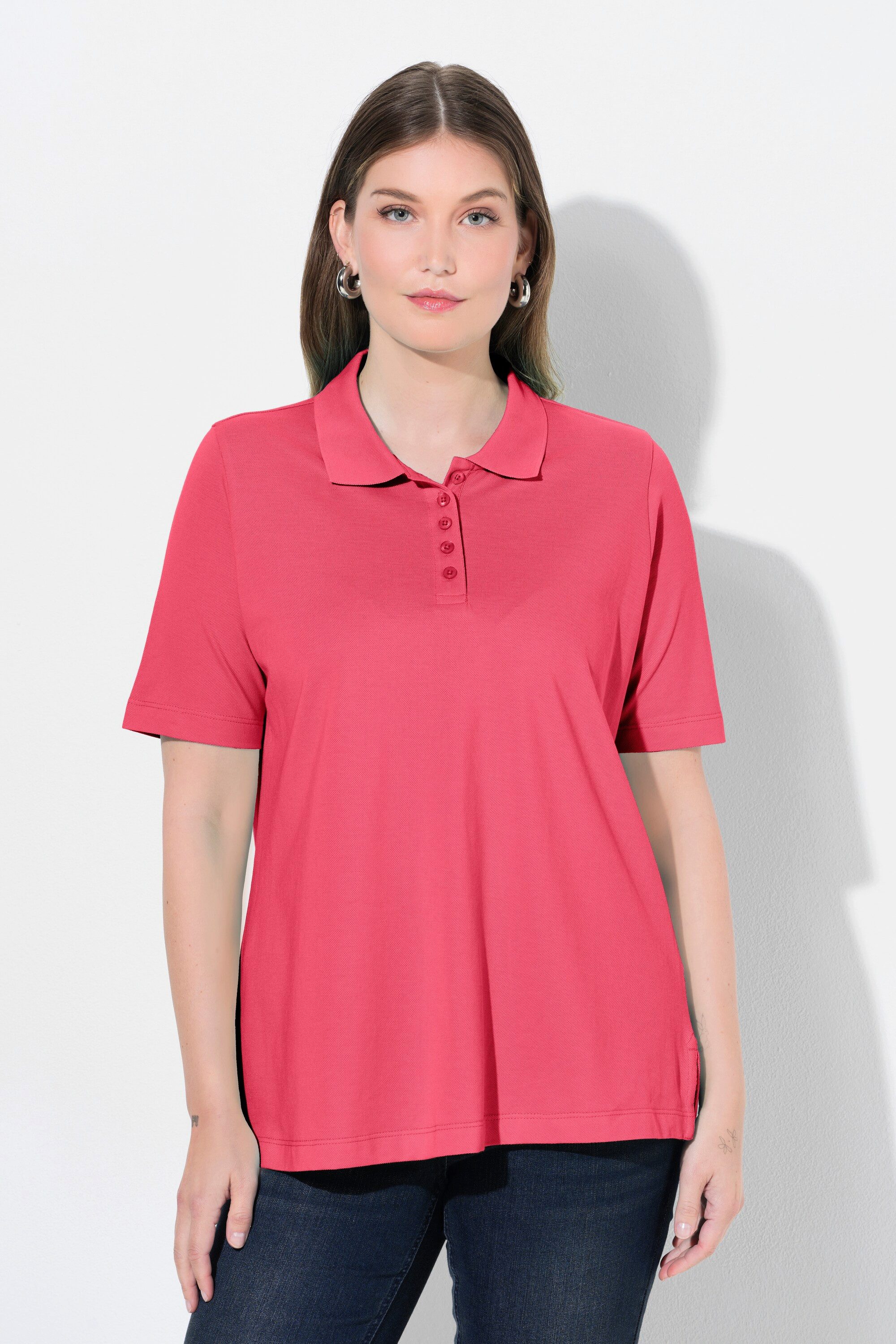 Ulla Popken Poloshirt Poloshirt längere Knopfleiste Polokragen Halbarm