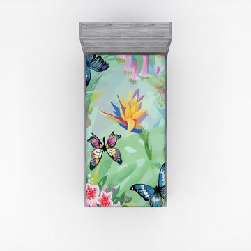 Spannbettlaken Soft Dekorativer Stoff Bettwäsche Rund-um Elastischer Gummizug, Abakuhaus, Frühling Schmetterlinge und wilde Blumen