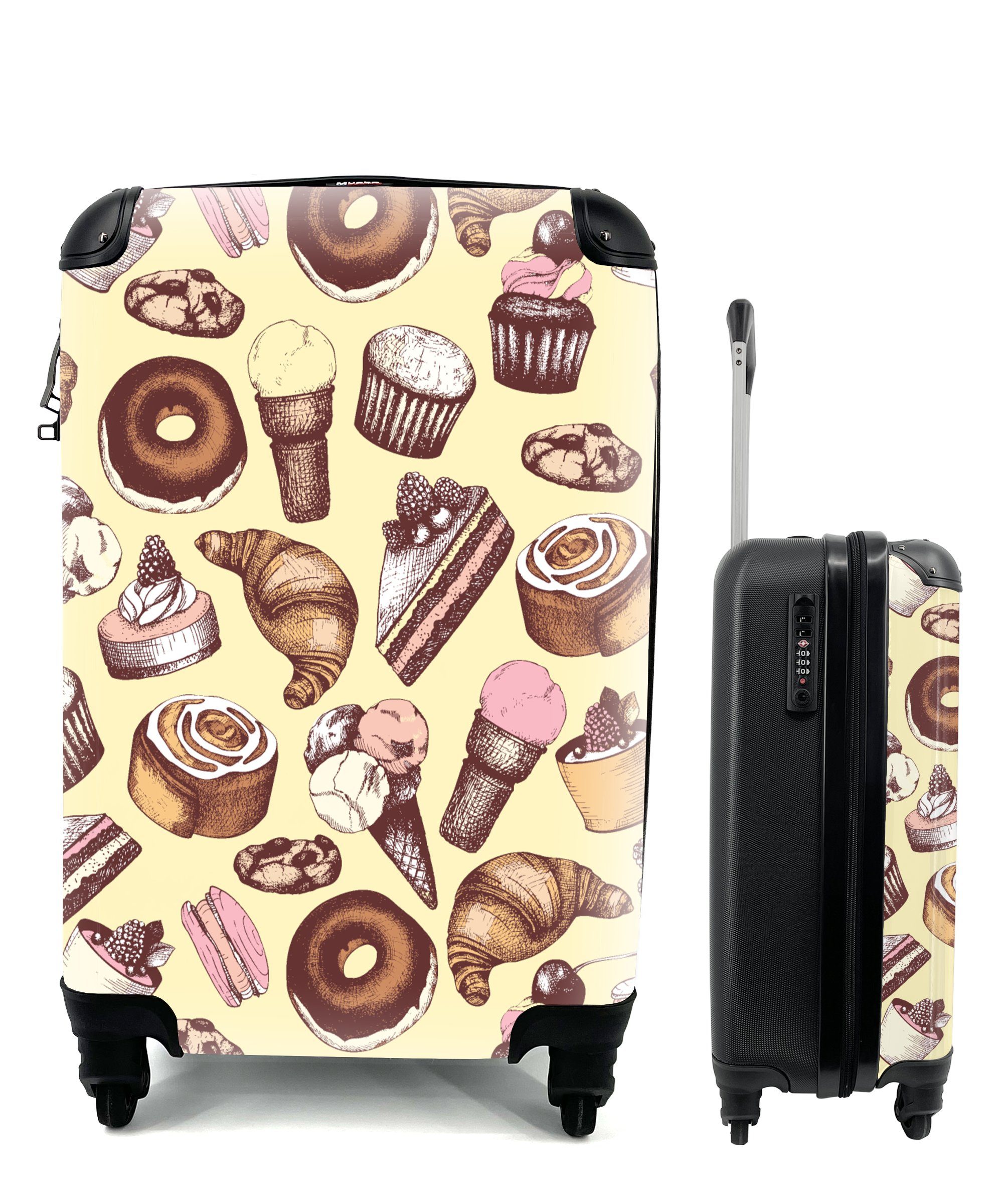 4 Reisetasche Mädchen, - Essen - Handgepäck Kuchen Ferien, Rollen, Mädchen - Mädchen MuchoWow - Muster Kinder rollen, für Handgepäckkoffer - Reisekoffer Trolley, mit -
