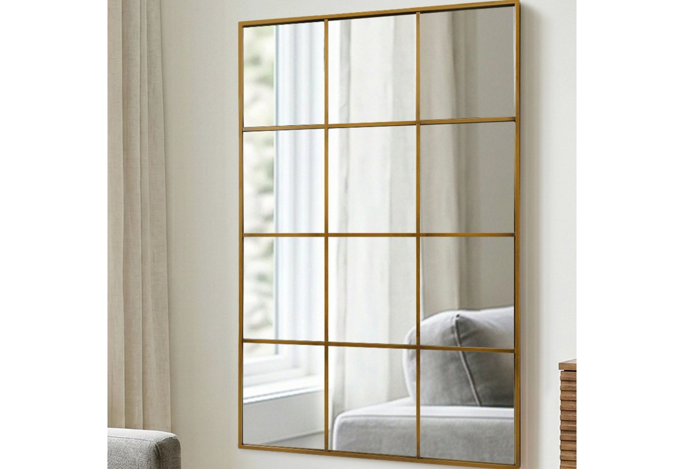 LUNAMIRROR Wandspiegel Rechteckiger Wandspiegel mit Gitterdesign und Metallrahmen (1-St), hängend & anlehnbar