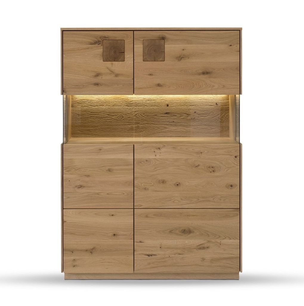 Main Möbel Highboard Highboard m.Glastüren 103x145cm 'Monza' Wildeiche geölt