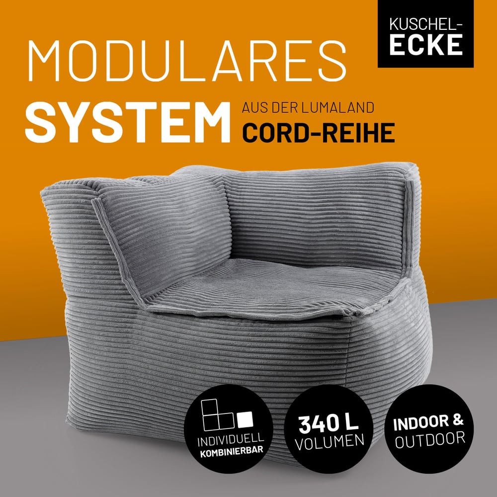 Lumaland Sitzsack Lumaland Sitzsack-Sofa Modular Cord 81x81x70cm Ecke links günstig online kaufen