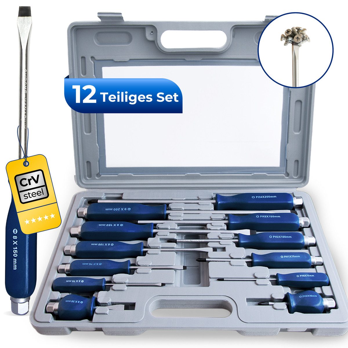 monzana Schraubendreher Monzana, (12 St), Set mit Koffer Schraubenzieher Magnetisch Chrom-Vanadium-Stahl