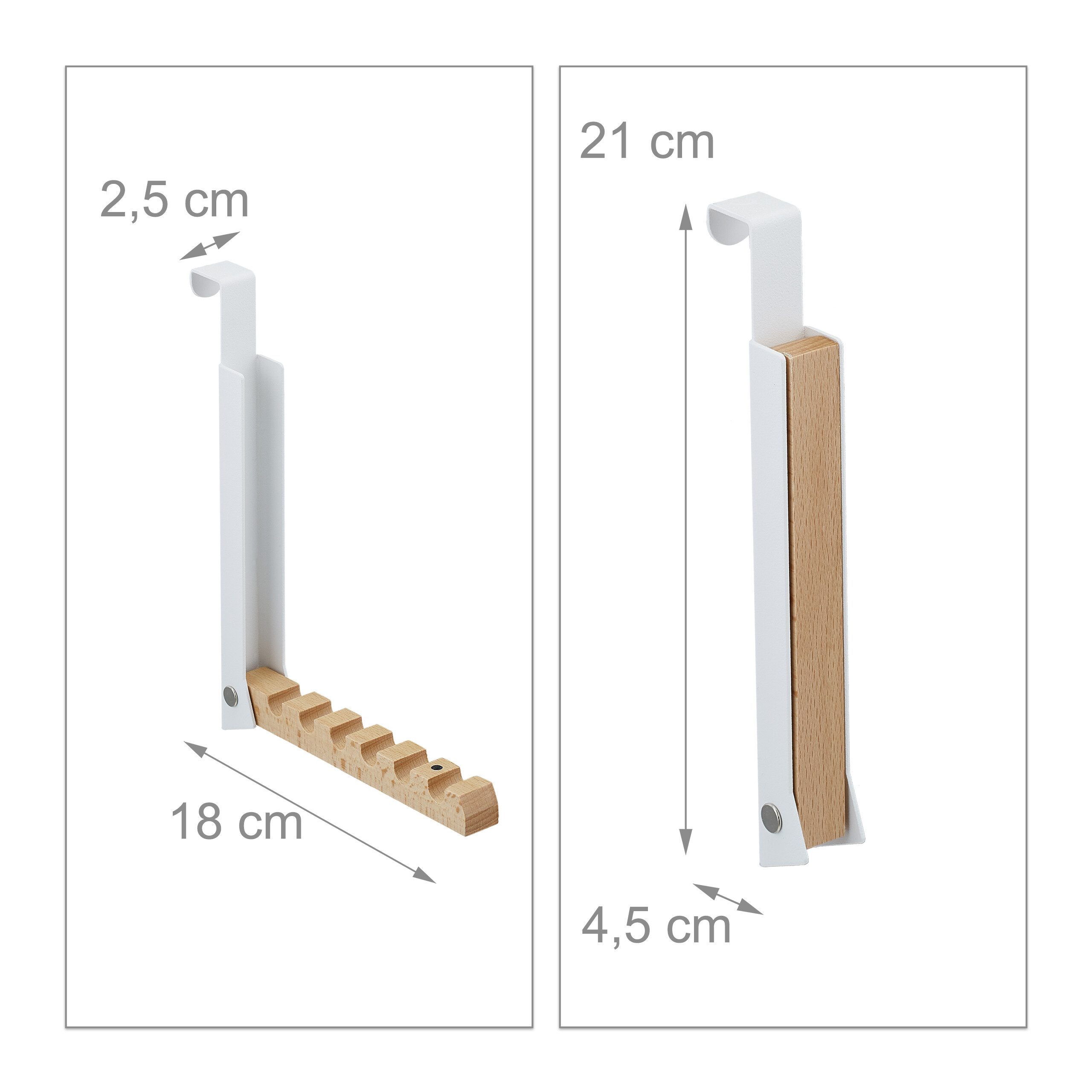 relaxdays Türhaken Klappbare Türgarderobe 2er Set, Taschen, Jacken, Kleiderbügel, Schals, Schranktüren, Zimmertüren, Türfalz bis ca. 2 cm, (2-St), weiß – Bild 4 von 5