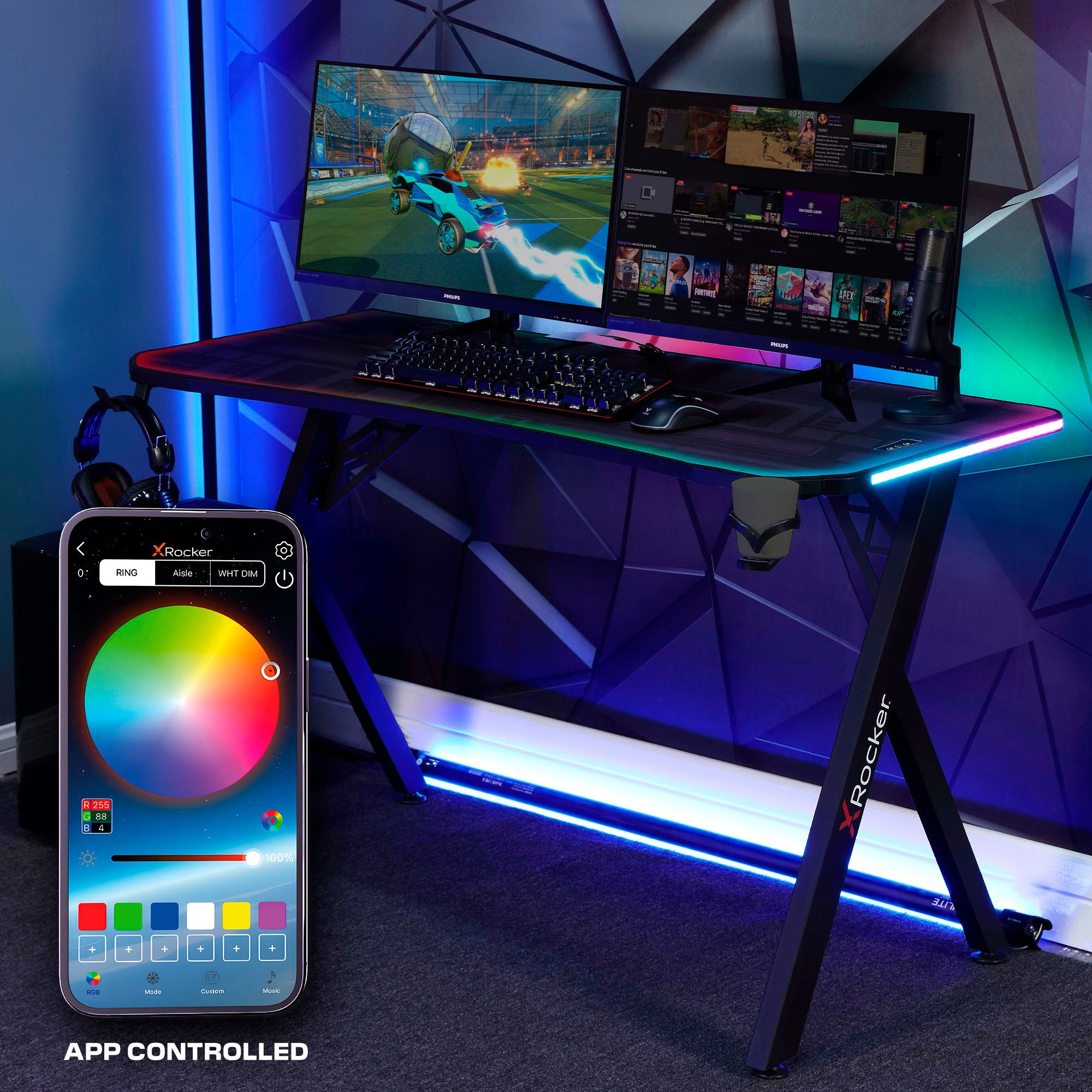 X Rocker Gamingtisch Lumio XL RGB - Gaming Schreibtisch mit Beleuchtung & A günstig online kaufen