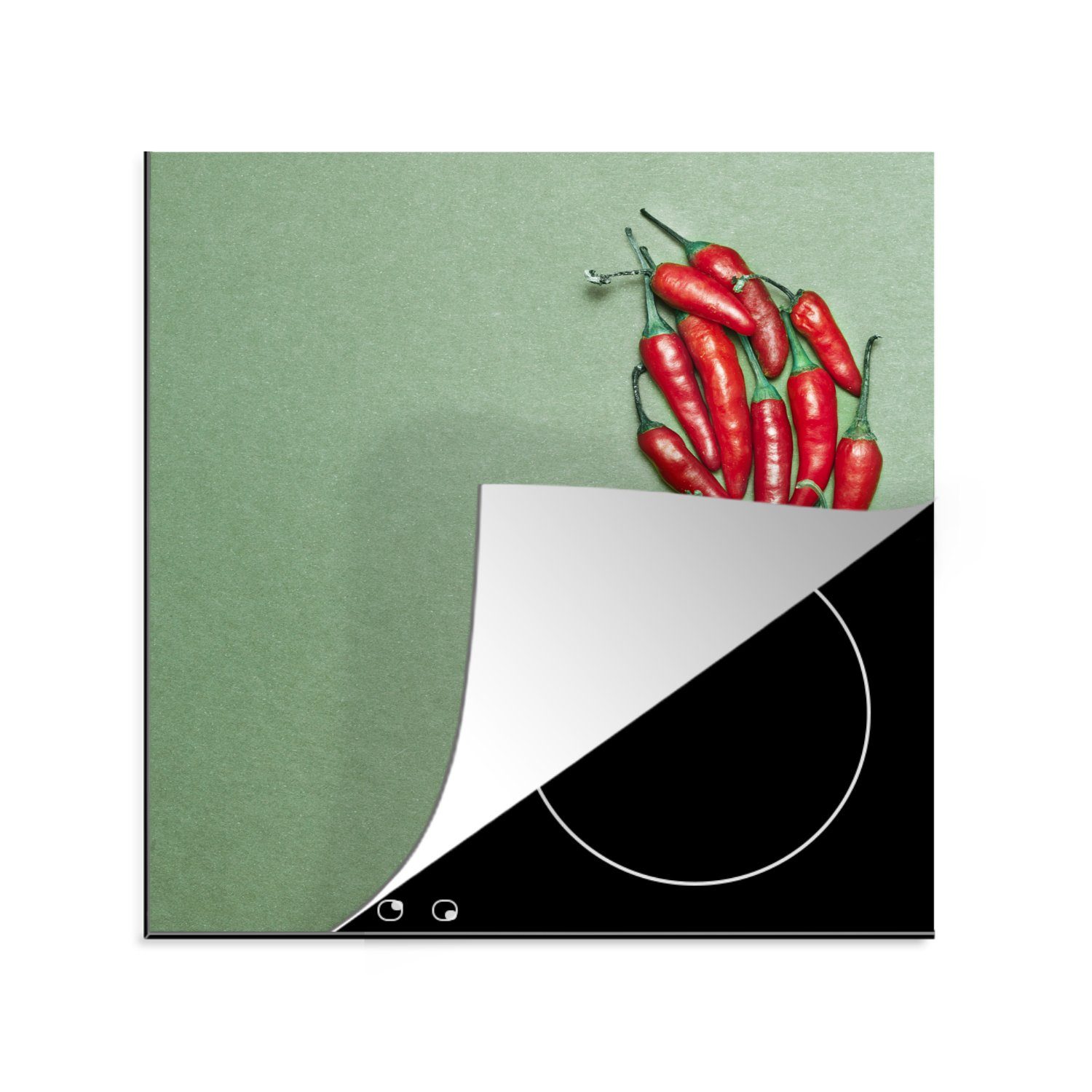MuchoWow Herdblende-/Abdeckplatte Chilischoten bilden einen Chili, Vinyl, (1 tlg), 78x78 cm, Ceranfeldabdeckung, Arbeitsplatte für küche