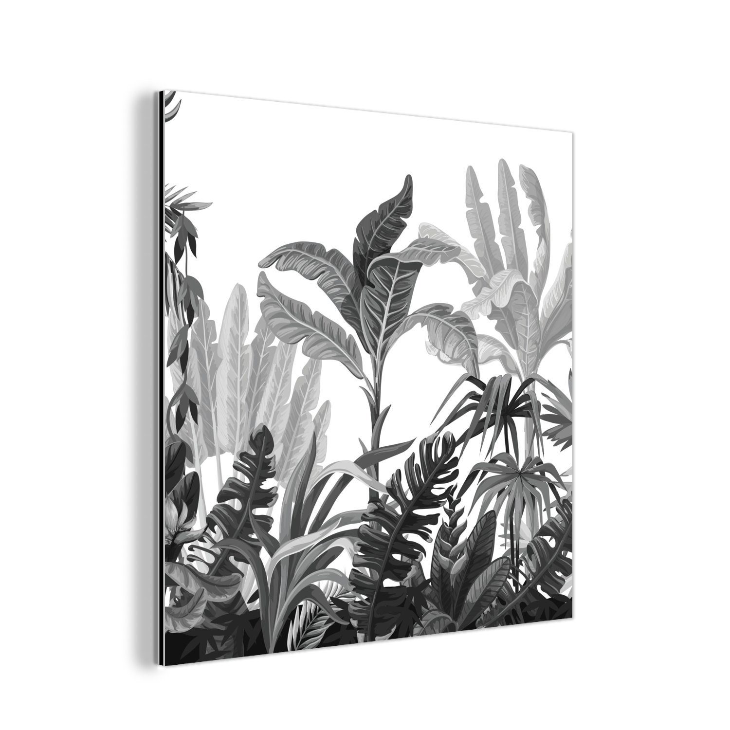 MuchoWow Metallbild Dschungel - Blätter - Pflanzen, (1 St), Alu-Dibond-Druck, Gemälde aus Metall, Aluminium deko