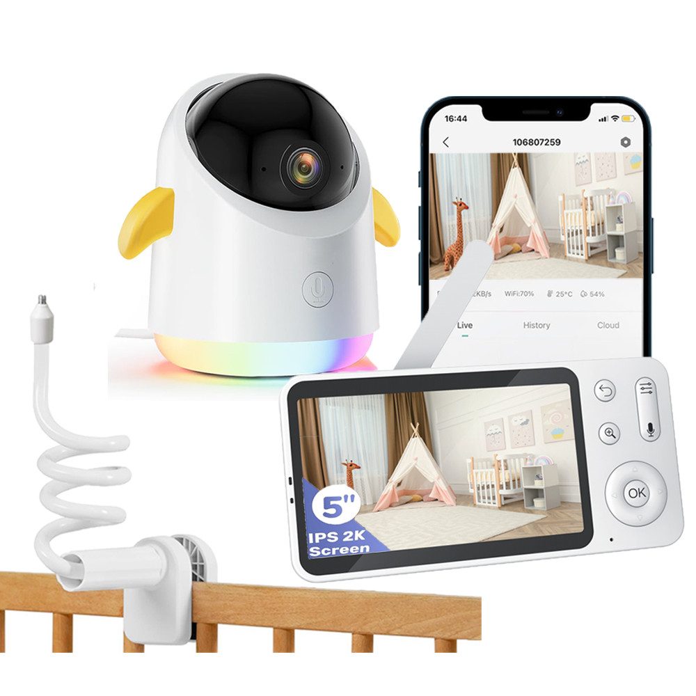 Babyphone 2K/5,0 Zoll WLAN Babyphone mit Kamera und App IR/RBG Nachtsicht
