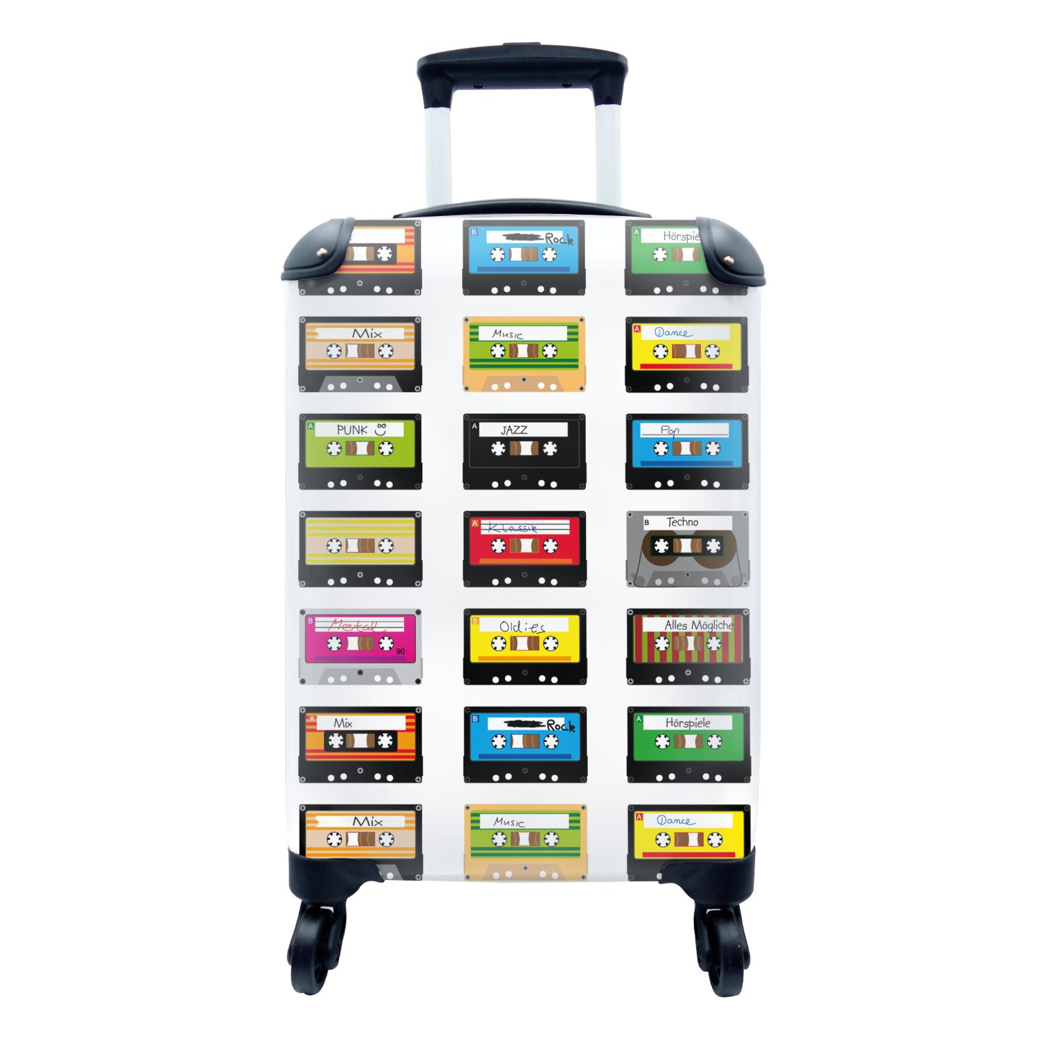 MuchoWow Handgepäckkoffer Muster - Kassettenkassetten - Musik, 4 Rollen, Reisetasche mit rollen, Handgepäck für Ferien, Trolley, Reisekoffer