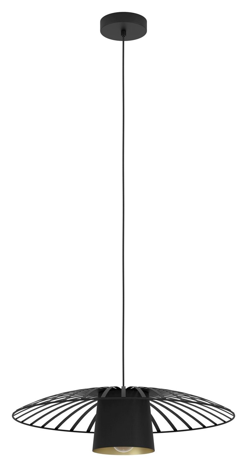 EGLO Pendelleuchte FELIXKIRK, 1-flammig, Schwarz, Metall, ohne Leuchtmittel, H 110 cm, Schirminnenseite in goldfarben, Hängeleuchte, Hängelampe | Pendelleuchten