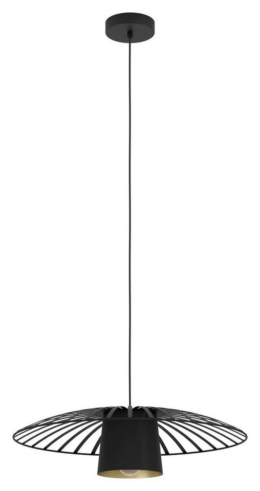 EGLO Pendelleuchte FELIXKIRK, 1-flammig, Schwarz, Metall, ohne Leuchtmittel,  H 110 cm, Schirminnenseite in goldfarben, Hängeleuchte, Hängelampe