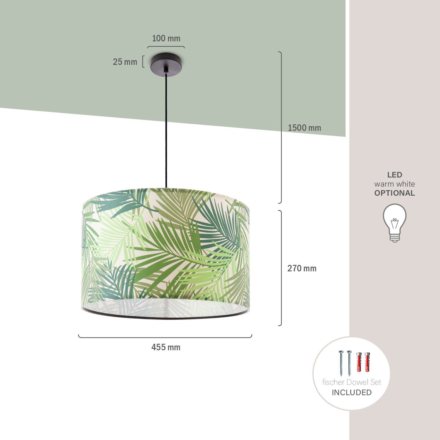 Wohnzimmer ohne Modern Paco Küchenlampe Lampenschirm Esstisch Pendelleuchte Palme Home Leuchtmittel, 534, Ostende Jungle