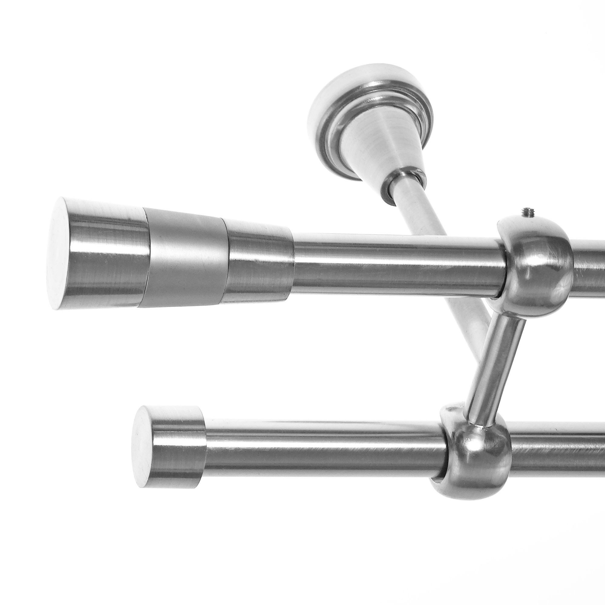 BASIT Gardinenstange Rohr Edelstahloptik 16 mm mit Deckenträgern 600 cm E11, Ø 16 mm, 2-läufig, verschraubt, Metall, D21 600 cm E11 Kegel
