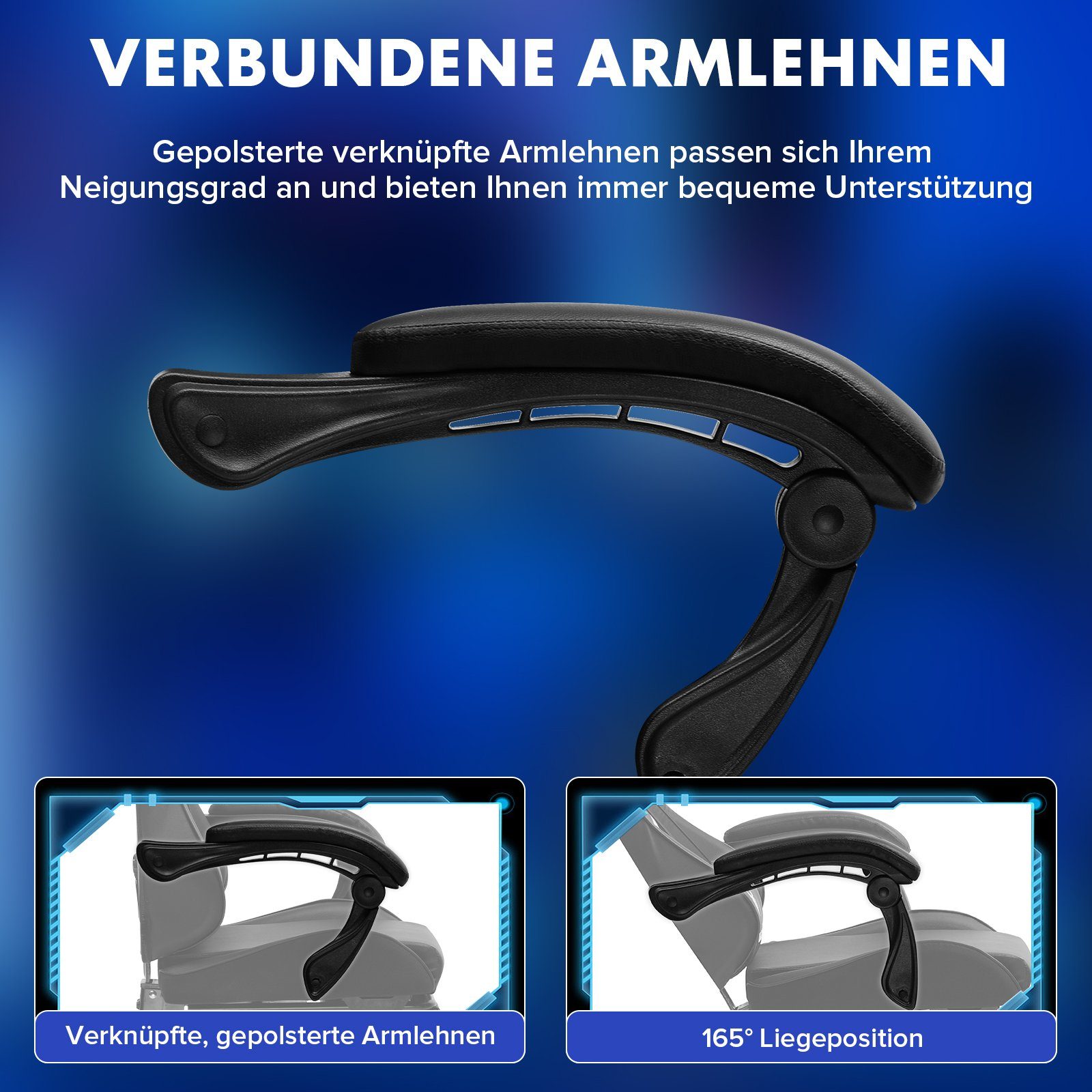 LUCKRACER Gaming-Stuhl Gaming Chair Bürostuhl Ergonomisch mit Lendenkissen Kopfkissen, Höhenverstellbarer Gamer Stuhl 150kg Belastbar – Bild 5 von 5