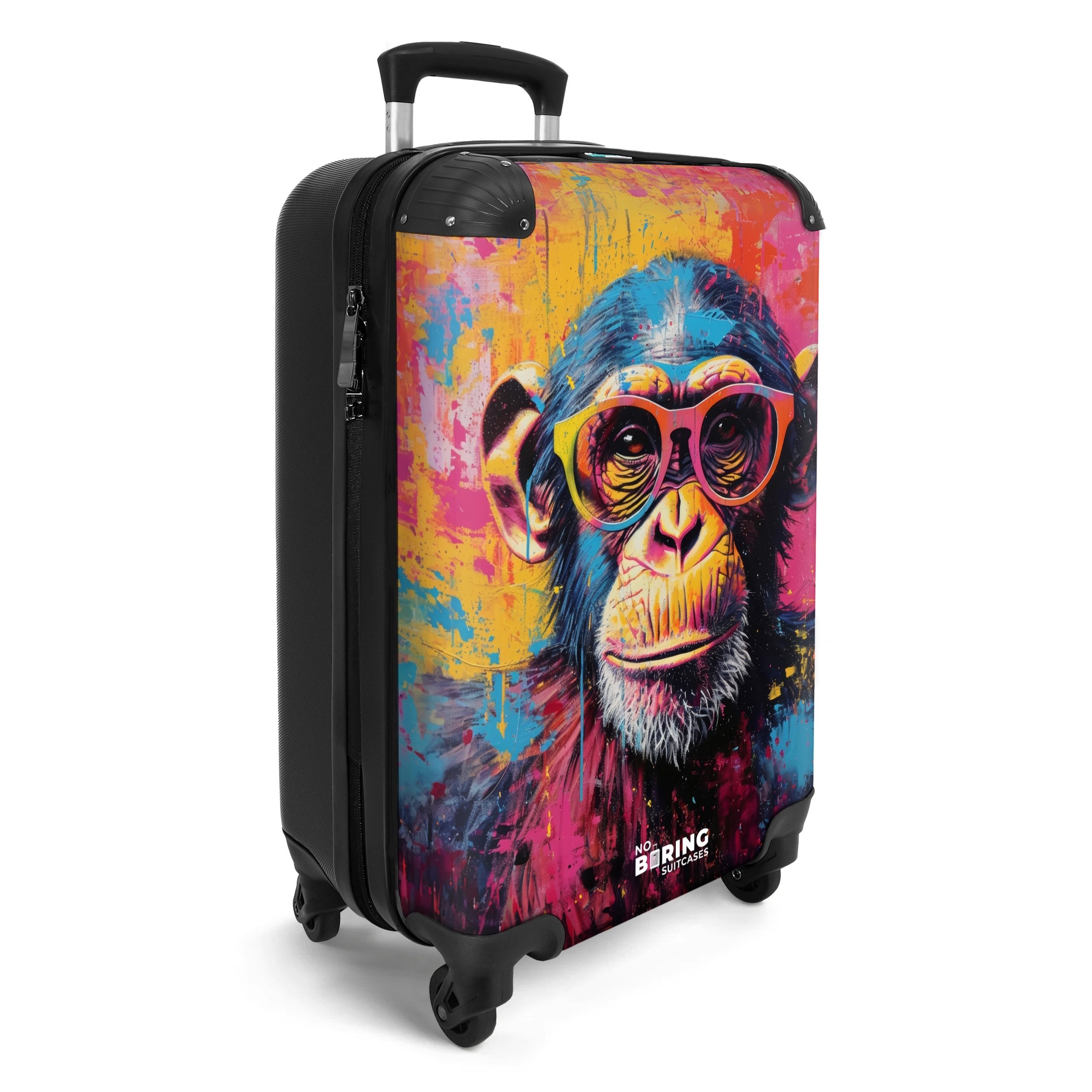 NoBoringSuitcases.com© Hartschalen-Trolley Schimpanse mit Brille im günstig online kaufen