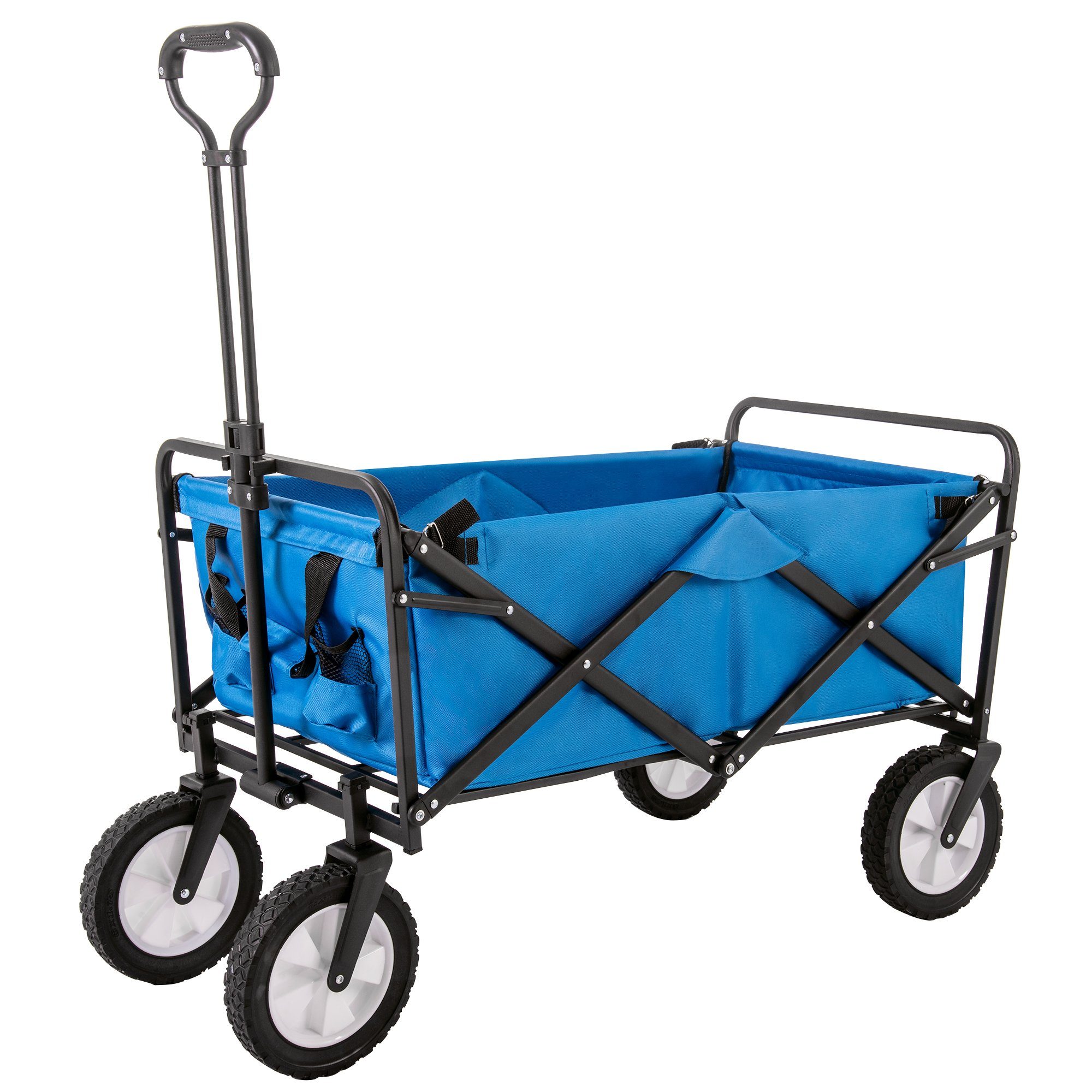 Ulife Bollerwagen blauer faltbarer Handwagen, Gerätewagen, bis 120 kg (Packung), 360° Vorderrad, versenkbarer Hebelgriff, doppellagiges Oxford-Gewebe