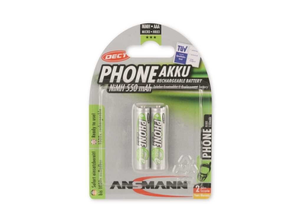 ANSMANN® Ansmann DECT NiMH-Akku Micro 550mAh 2er Blister Akku 550 mAh (1,2 V)