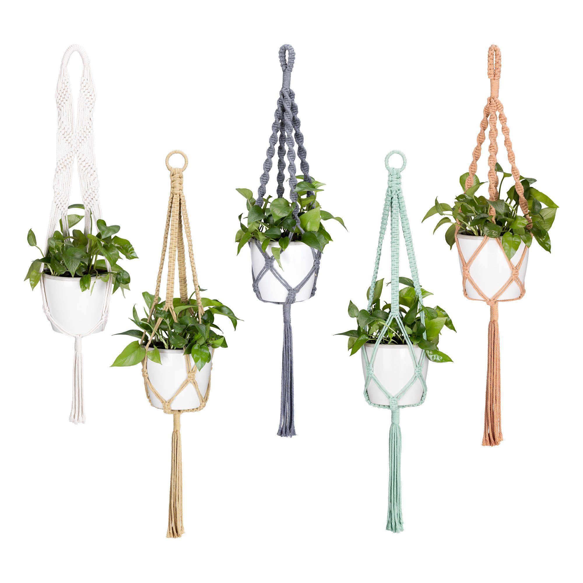 Navaris Dekohänger 5x Makramee Pflanzenaufhänger - ca. 100cm - Blumentopf H günstig online kaufen