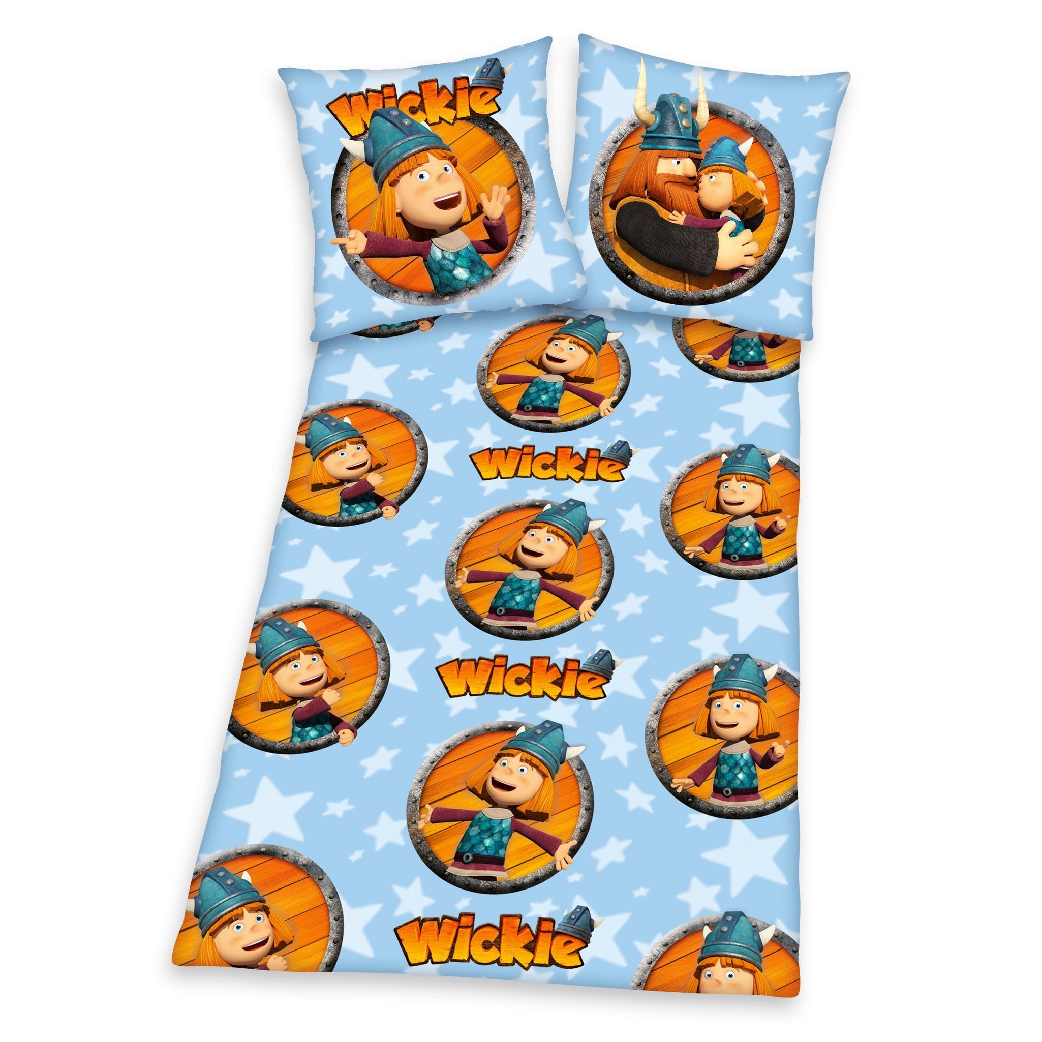 Herding Kinderbettwäsche Herding Biber Flanell Kinder Bettwäsche 2 tlg. 135x200cm Wickie, Biber, 2 teilig, warme, schöne Kinderbettwäsche für süße Träume, Wikinger, Sterne