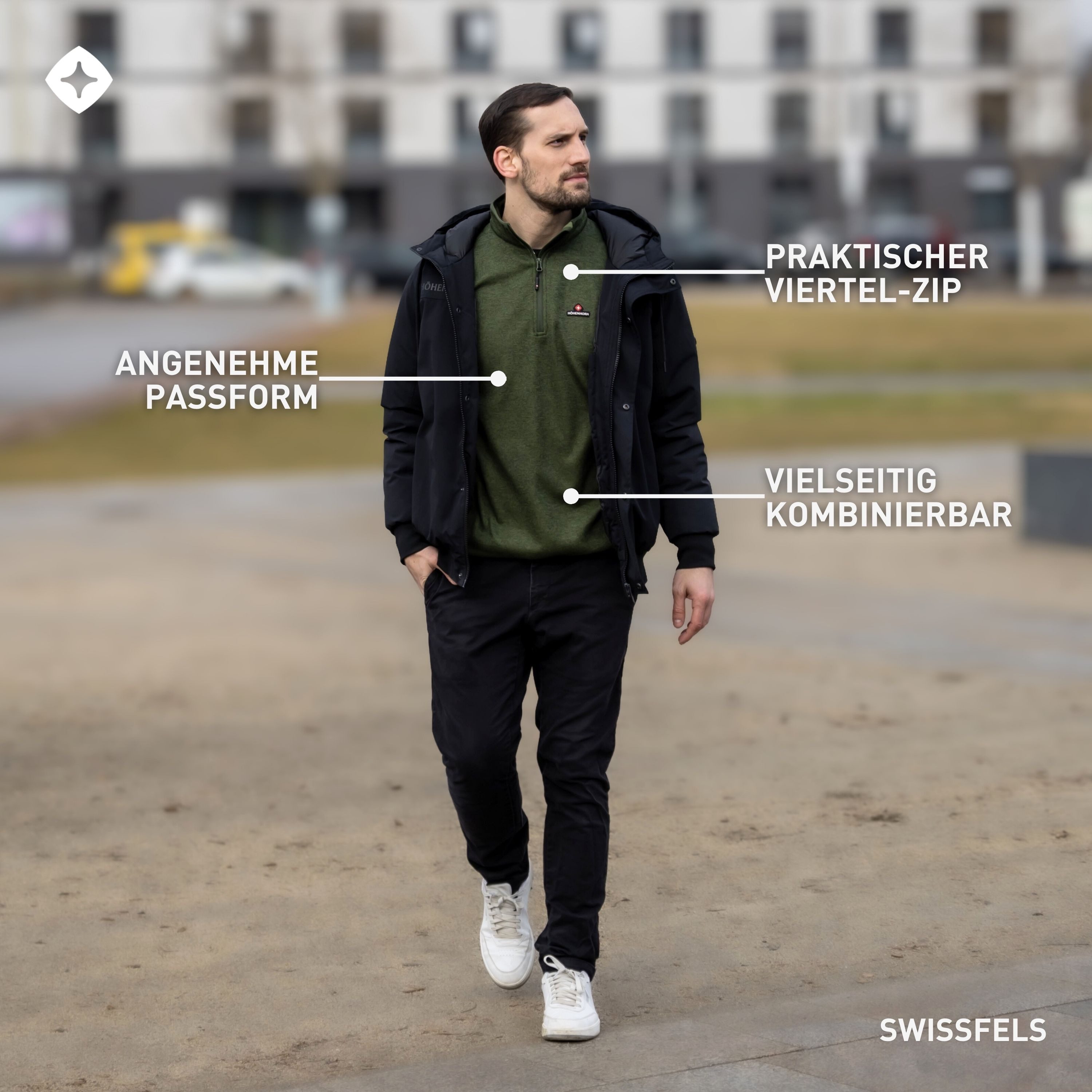 Höhenhorn Fleecepullover Swissfels Herren Strickfleece Pullover Sweatshirt 1/4 Zip für Männer Microfleece-Innenseite, Atmungsaktiv