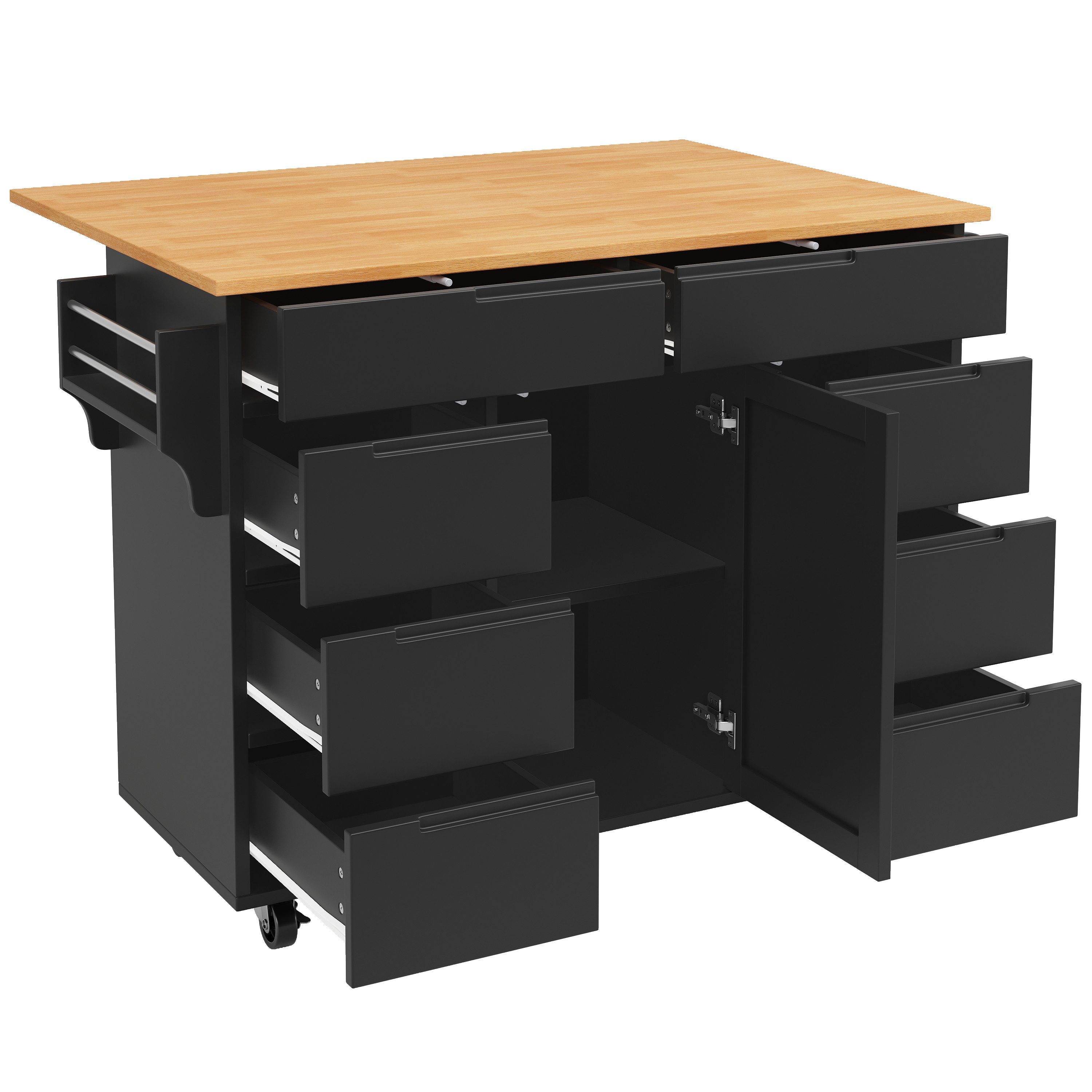 i@home Kücheninsel Moderne Kücheninsel mit Ausziehbarer Tischplatte, (mobile Küchenwagen mit 8 Schubladen, Rollen und Gewürzregal), 122x46x91.5 cm, ideal für Küche & Esszimmer