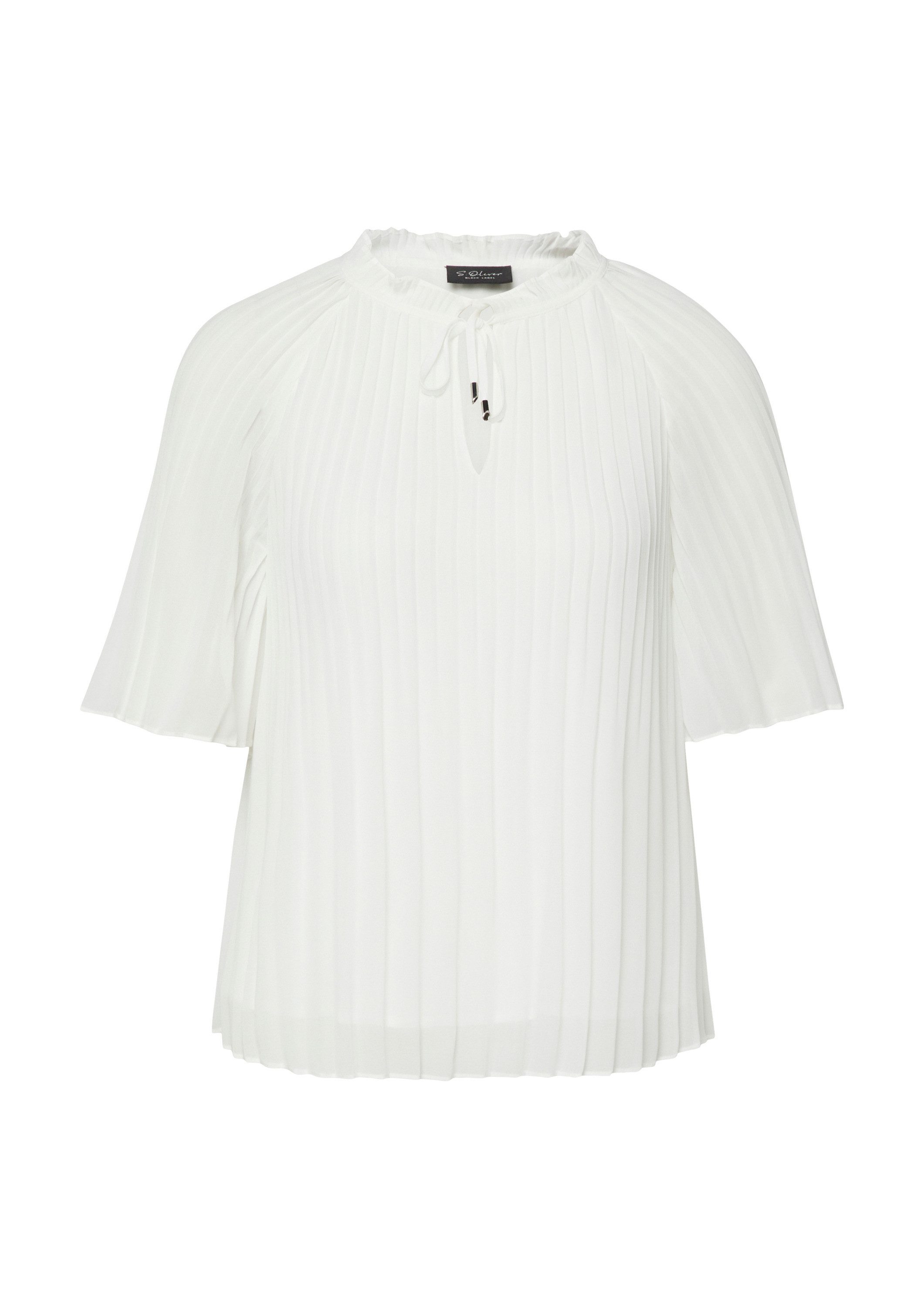 s.Oliver Kurzarmbluse Bluse Festliche Chiffon-Bluse mit Plissee und Rüschen