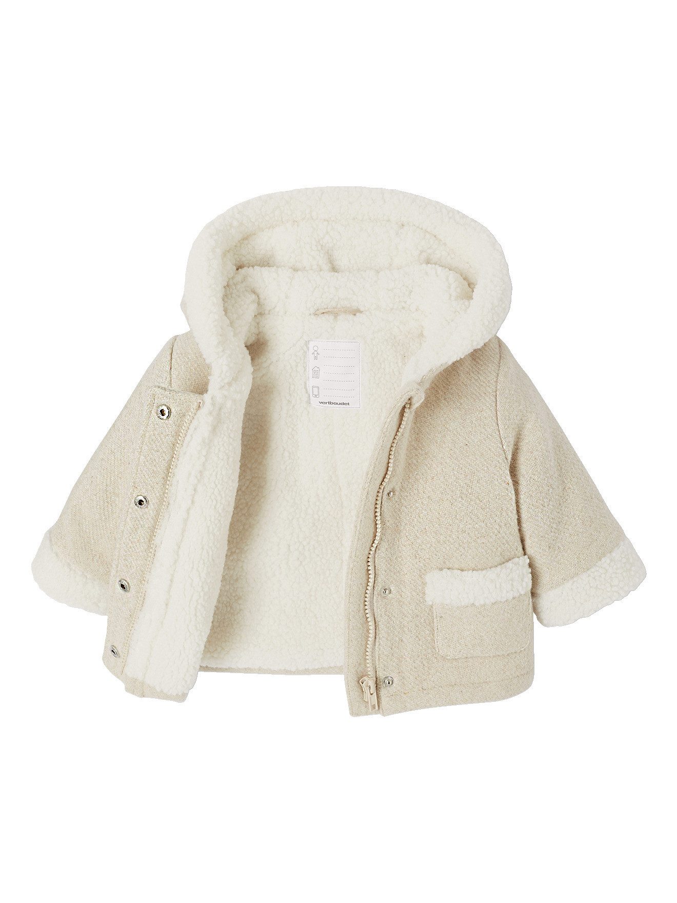 vertbaudet Dufflecoat Baby Mantel aus Wollmix mit Glitzereffekt und Kunstfellfutter – Bild 5 von 5