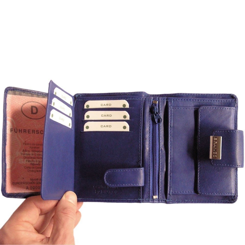 BRANCO Geldbörse Große Damen-Geldbörse / Portemonnaie, Leder, Azur-Blau, Branco 12050