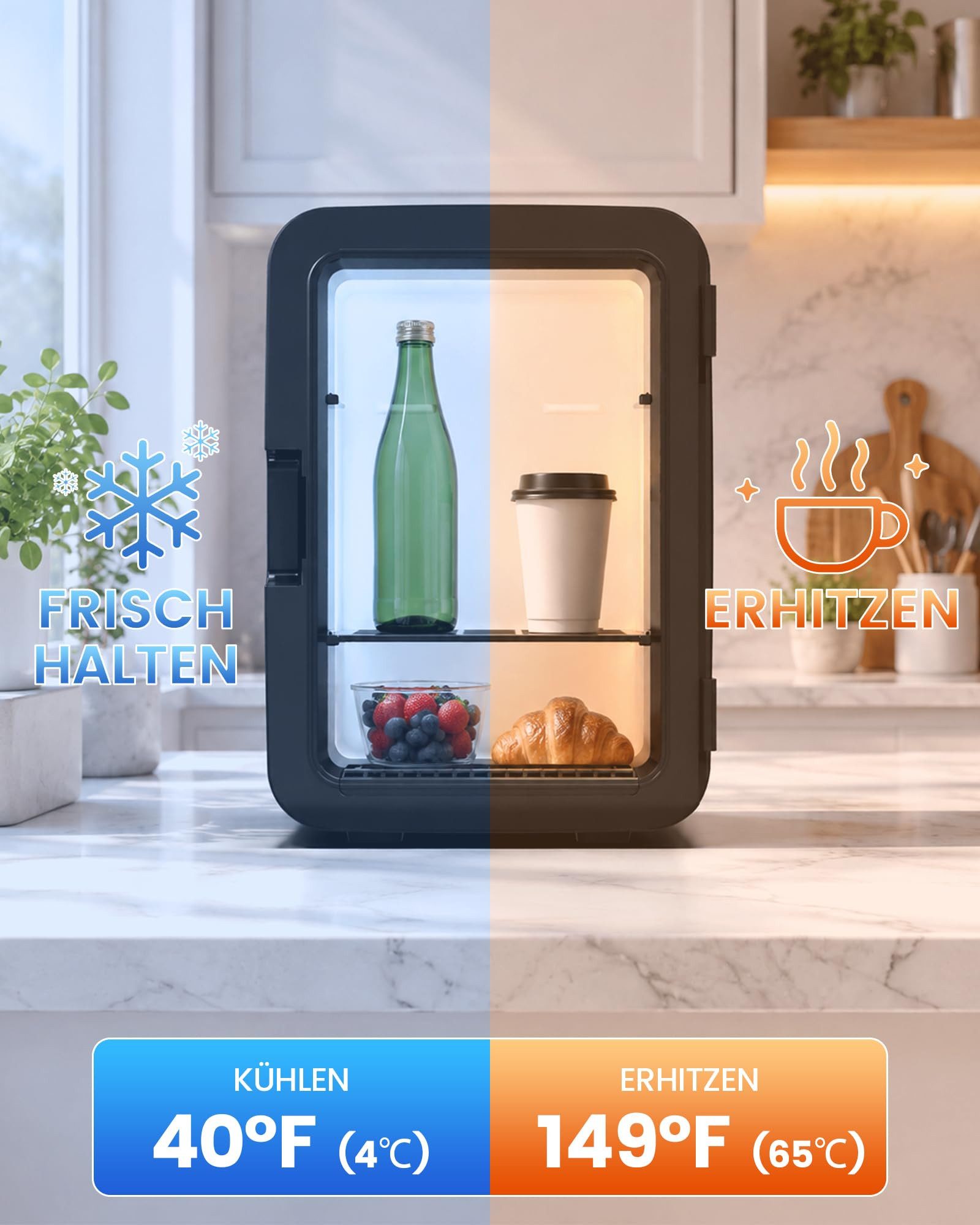 Kismile Kühlbox 10L Mini-Kühlschrank, tragbarer kleiner Kühlschrank für Zimmer, 10 l, Skincare Cooler mit AC/DC-Adapter, leiser Kosmetikkühlschrank – Bild 5 von 5