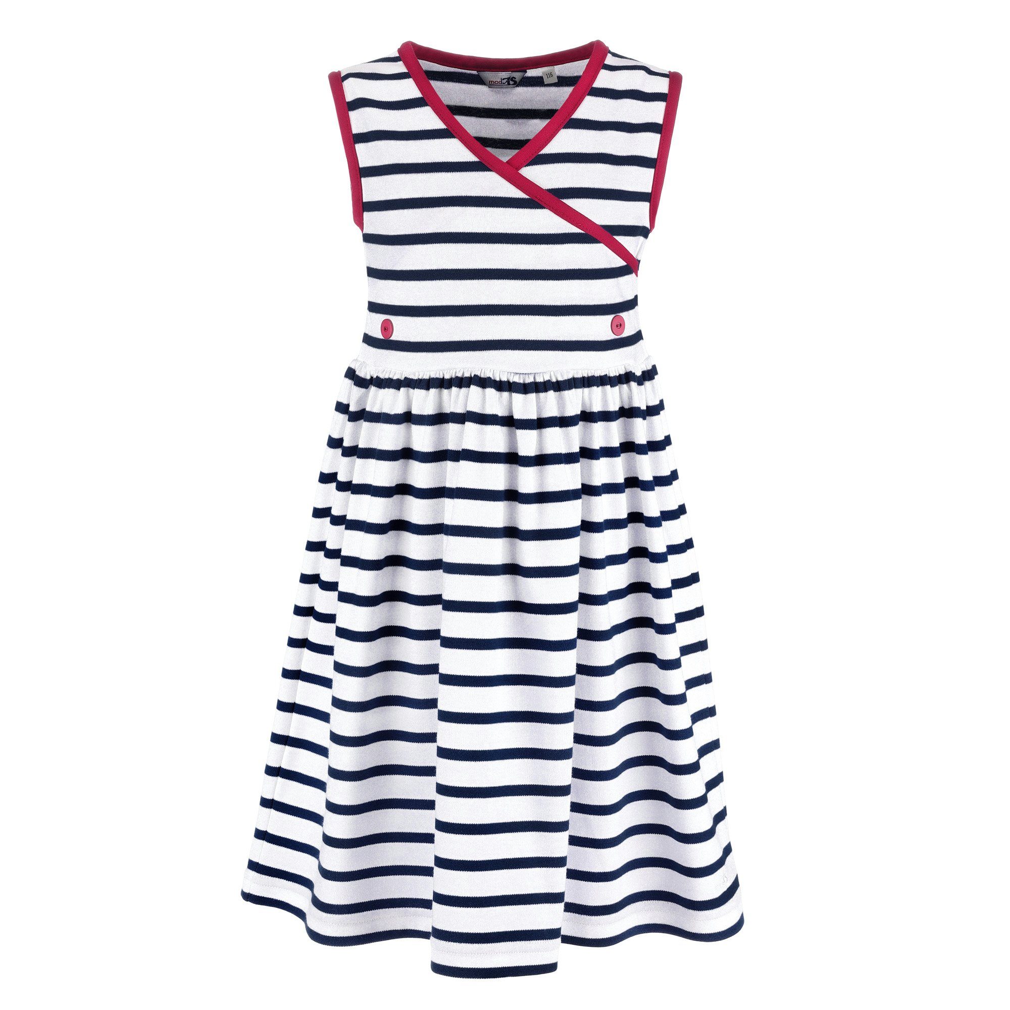 modAS Strandkleid (1-tlg) Bretonisches Mädchenkleid Maritim - Gestreiftes Kleid für Mädchen (04) weiß / blau