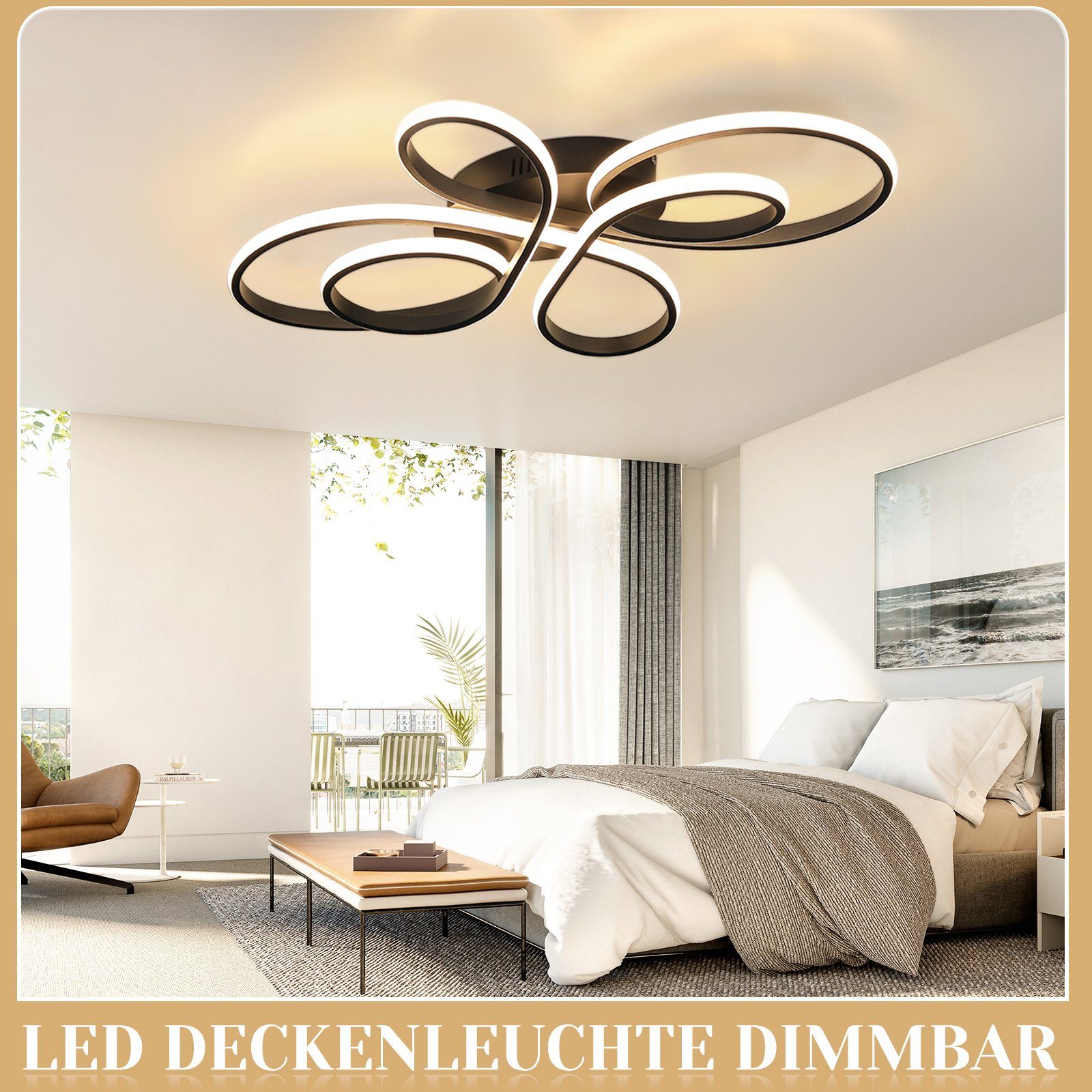 Nettlife LED Deckenleuchte Modern Schwarz Dimmbar Wohnzimmer 65W 40/66/80/100CM deckenlampe, LED fest integriert, Kaltweiß, Warmweiß, Neutralweiß, Schlafzimmer, – Bild 5 von 5