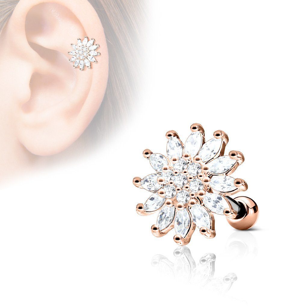 Taffstyle Piercing-Set Tragus Helix Cartilage Blumen Blüte mit Kristall, Ohr Cartilage Knorpel Piercing 316 L Chirurgenstahl Stecker Blumen