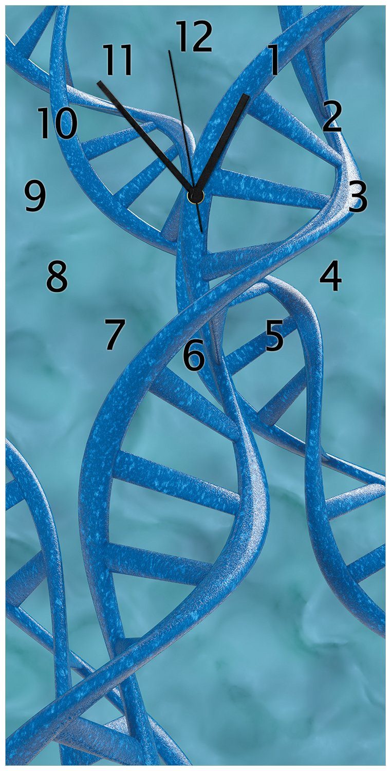 Wallario Wanduhr DNA-Strang in blau auf türkisem Hintergrund (Uhr aus Acryl)