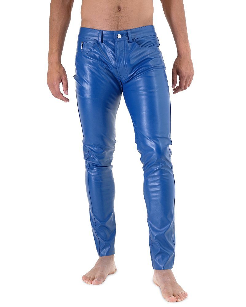BOCKLE Lederhose Bockle® PUSH-STRAP blaue Kunst-Lederhose Lederjeans mit Jock-Strap