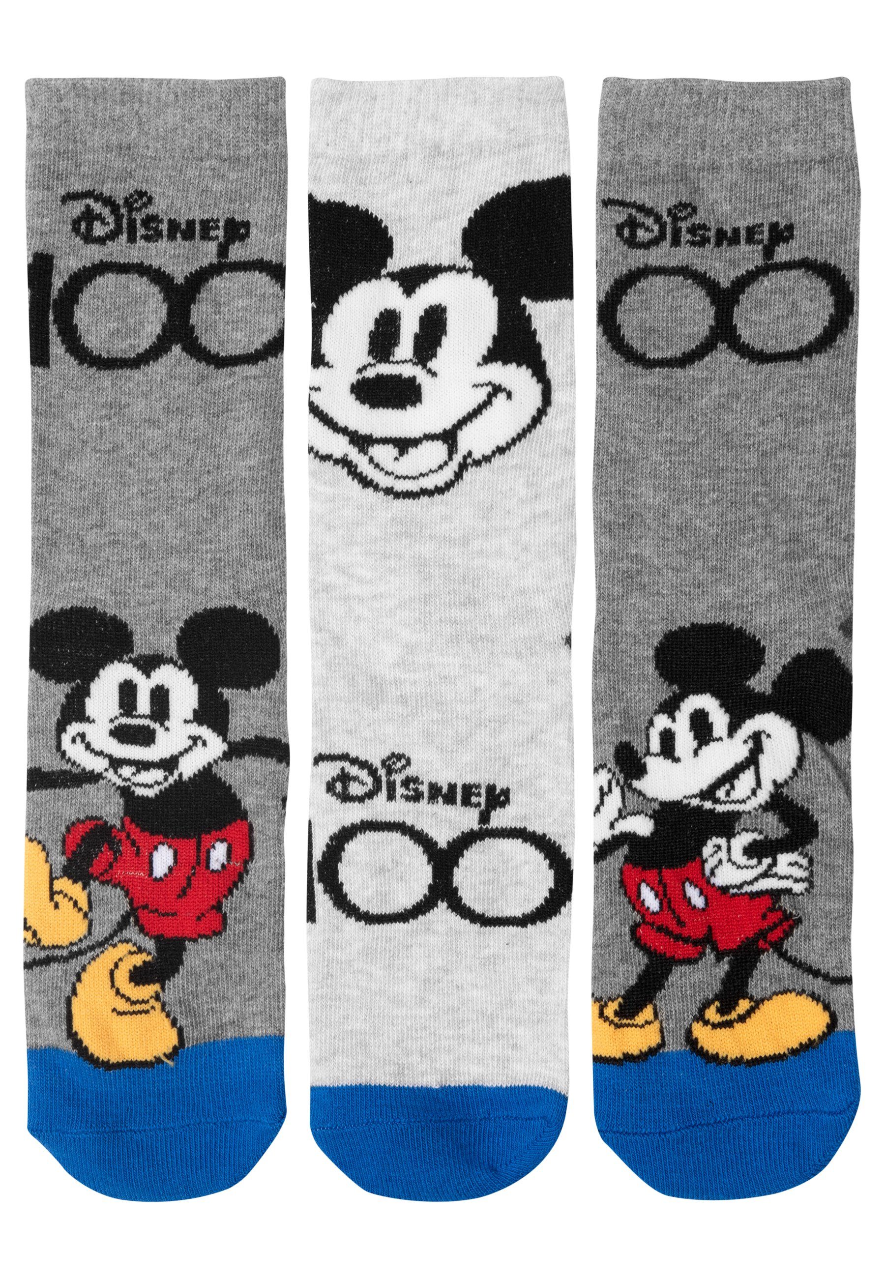 United Labels® Socken Disney 100 - Mickey Mouse, div. Motive, 3er-Pack